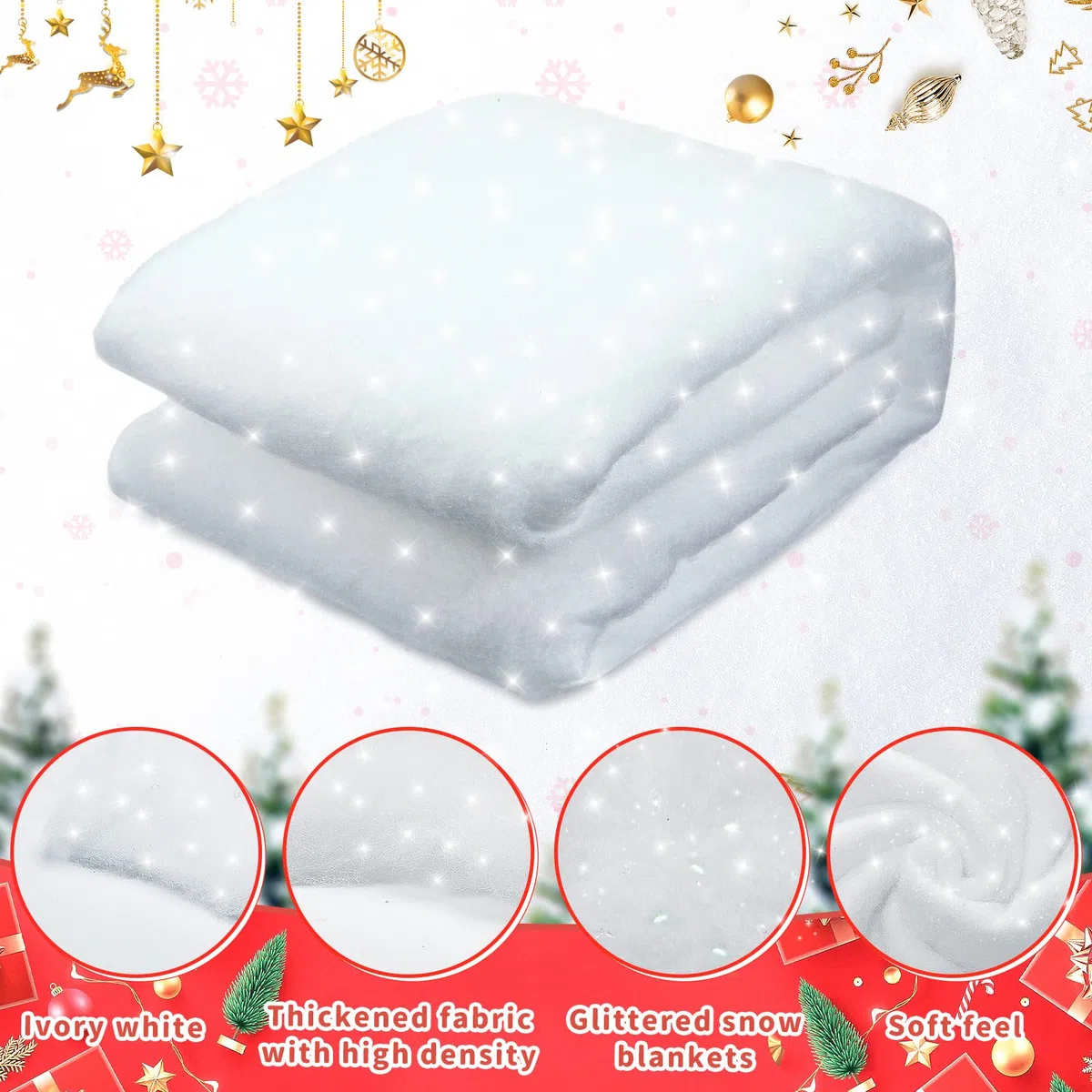 Hestya Rollo de Nieve Artificial Navideña con Purpurina Mantas de Nieve para Arbol de Navidad Invernal de Pueblos Navideños Falsa Esponjosa Decoración de Navidad(1 Paquete,80 x 240 cm)