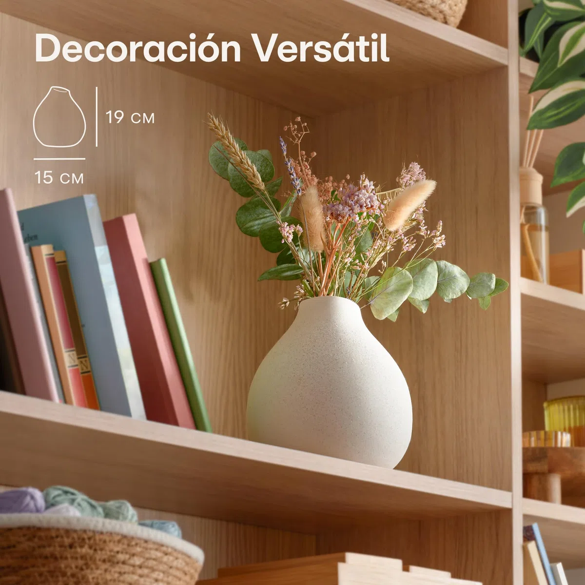 Praknu Jarrón de Cerámica Blanca - Jarrón Decorativos Modernos - Textura de Arena - Resistente al Agua - Estilo Decoración - Jarrones para Sala de Estar, Boda, Mesa de Cena
