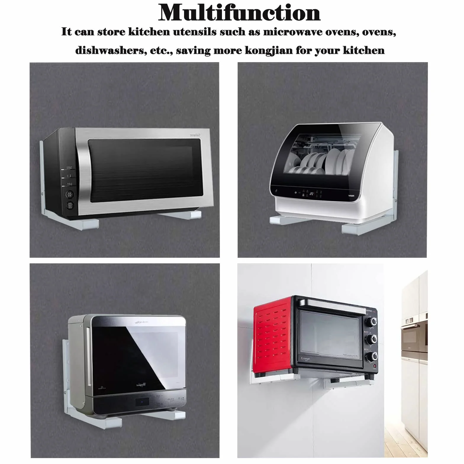 Universal Soportes de Microondas Soporte Plegable para Estante de Microondas Soporte de microondas plegable montado en la pared para accesorios de cocina en el hogar,Microondas y Hornos 2 Piezas