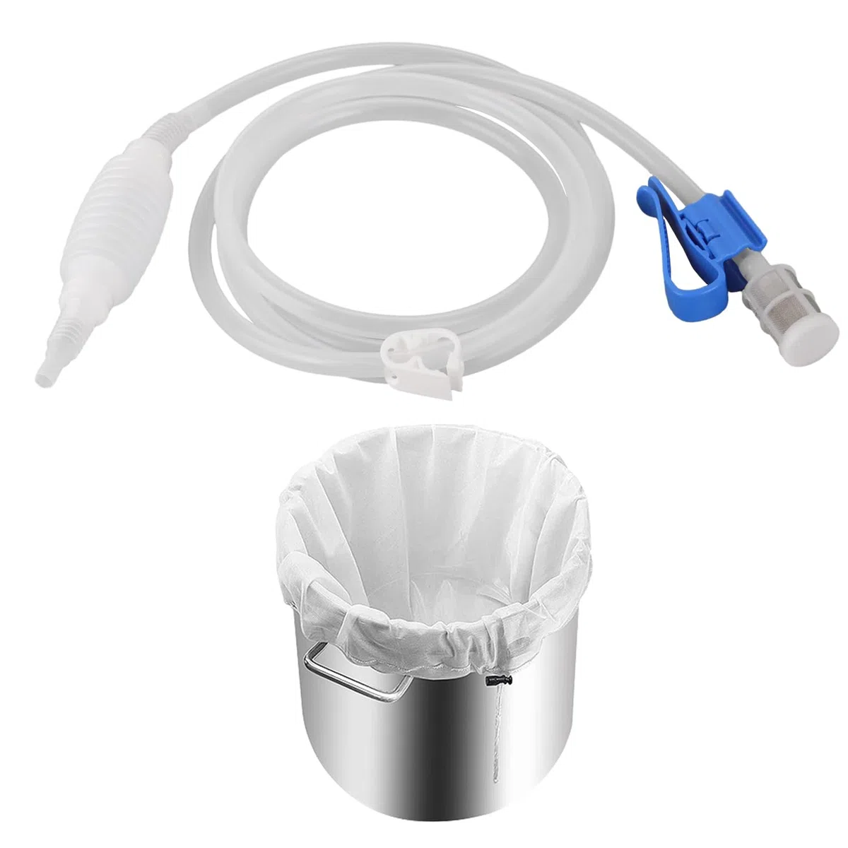 Brew - Tubo de sifón de silicona para alimentos, longitud 2,5 m, bolsa de filtro, filtro de vino, para cerveza en casa y vino
