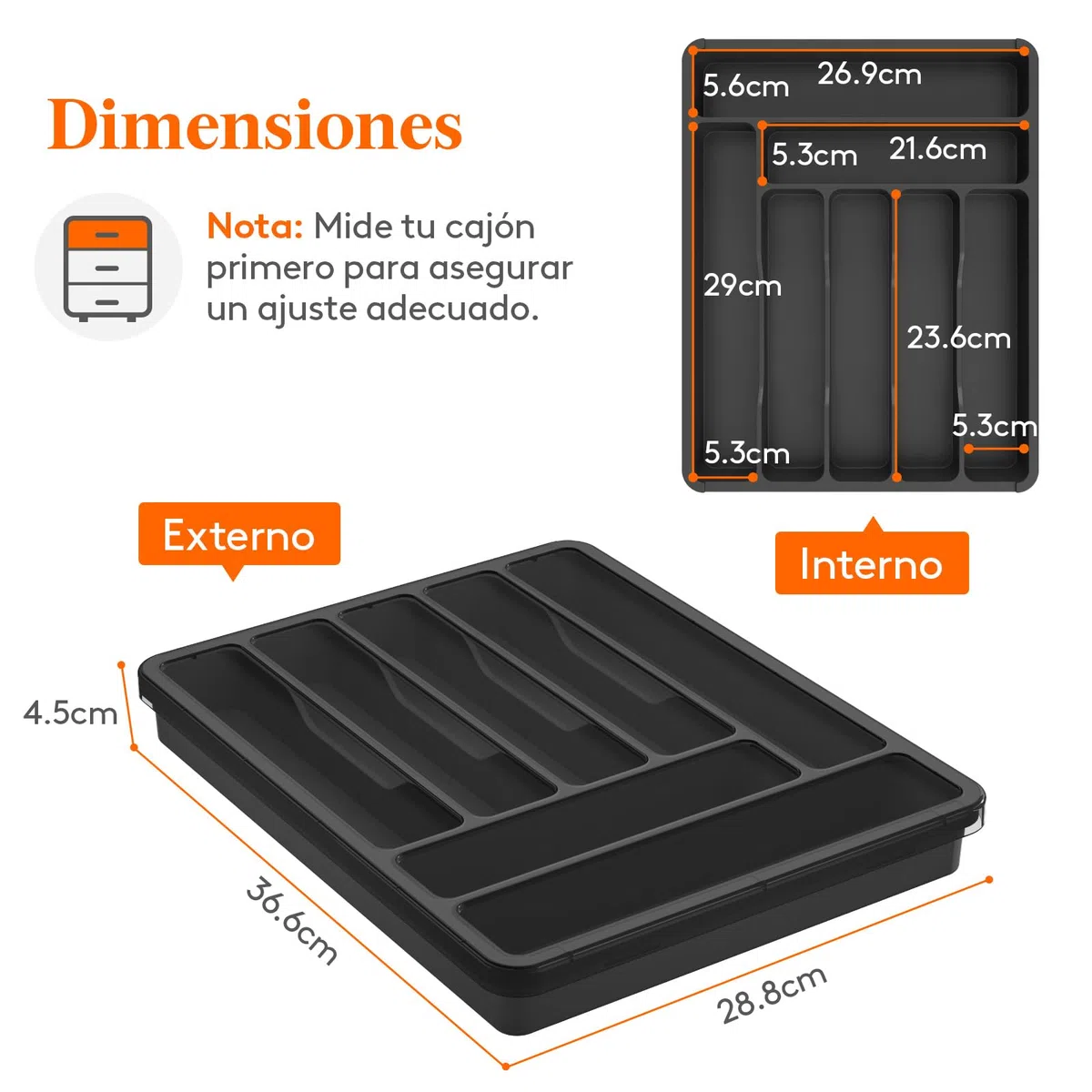 Lifewit Caja de Organizador de Cuberteros Con Tapa, Bandeja Utensilios de Plástico para Cajon Cocina Encimera, Caso de almacenamiento para Cuchillo/Cuchara/Tenedor/Vajilla, 7 compartimentos, Negro