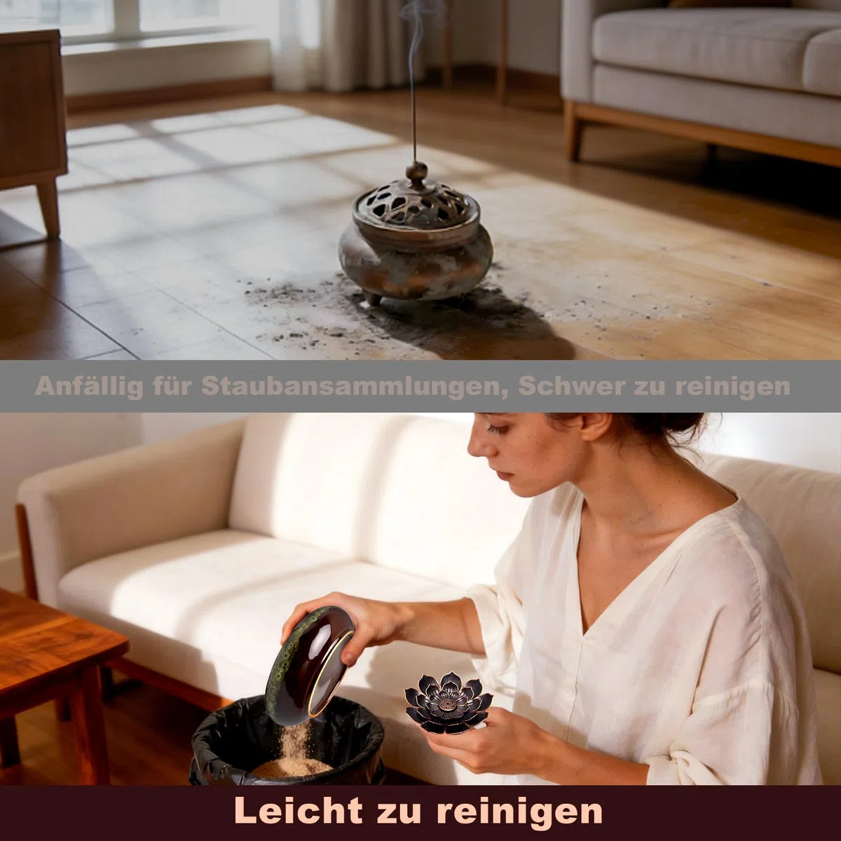 Portaincienso con diseño de Loto Desmontable: incensario fácil de Limpiar para meditación y Yoga-Cuenco de cerámica para Incienso en Varillas, Conos y espirales-Regalos Decorativos (Verde)