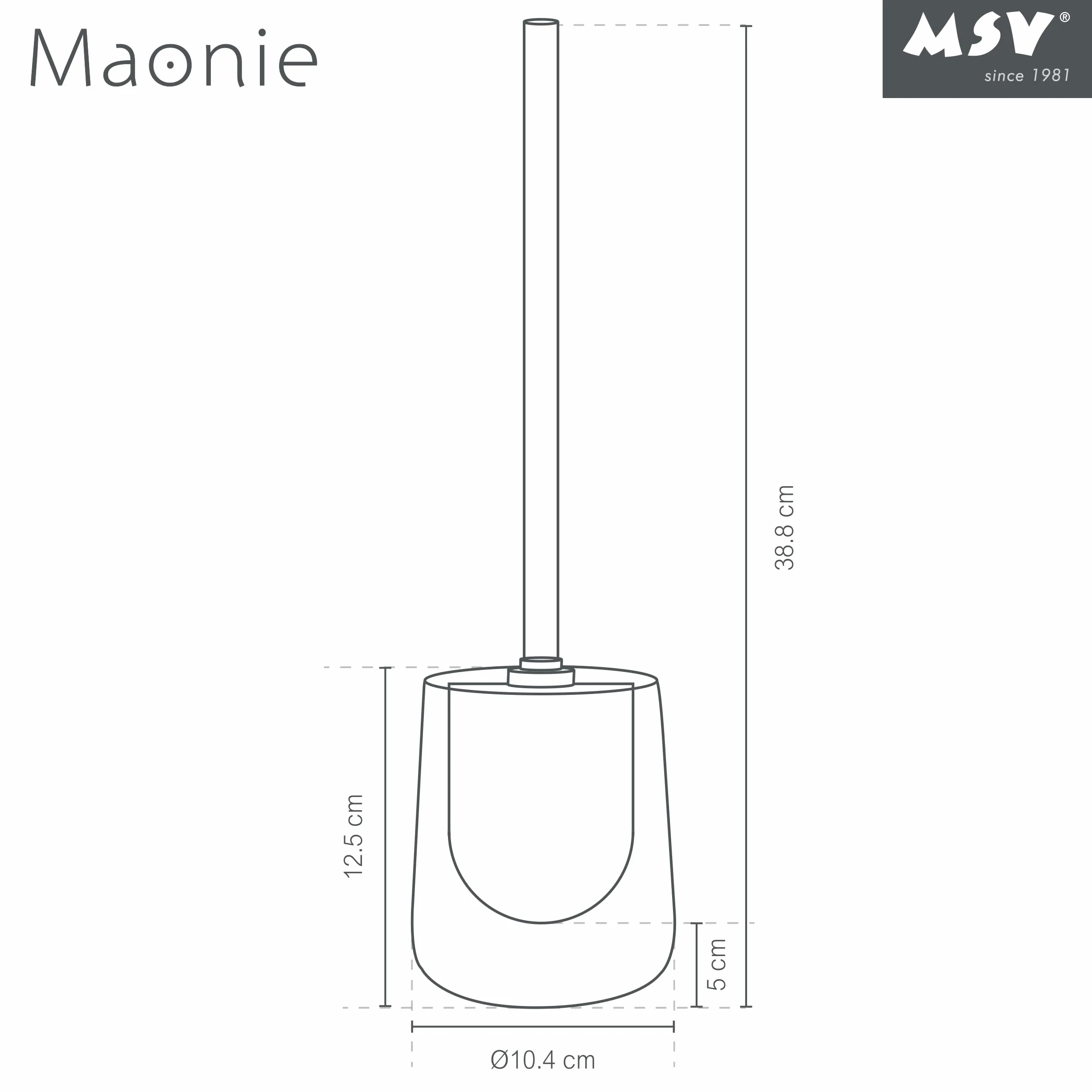 MSV - Escobillero con Soporte de cerámica - Modelo MAONIE - Cerdas Resistentes al Desgaste - 10,4 x 38,8 cm - De pie - Portaescobillas Fijo - Diseño clásico - Negro