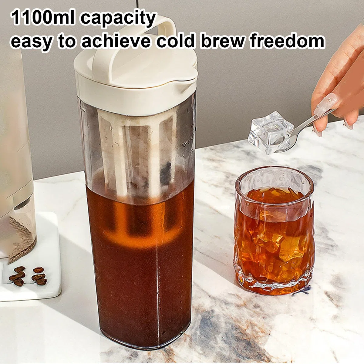 Jarra de café frío – Cafetera manual de preparación en frío, botella de agua para refrigerador, de frutas heladas filtradas para jugos de verano, té helado, café helado