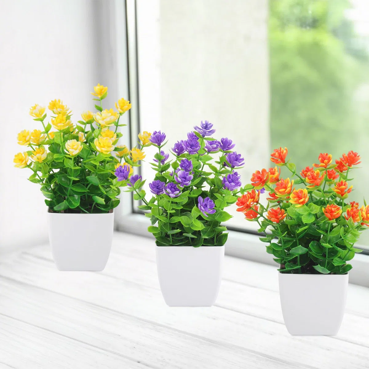 6 Piezas Flores Artificiales Decoracion 7,48 Pulgadas Planta Artificial Pequeña con Macetas Plastico para Dormitorios Salones Balcón y Decoración Baño
