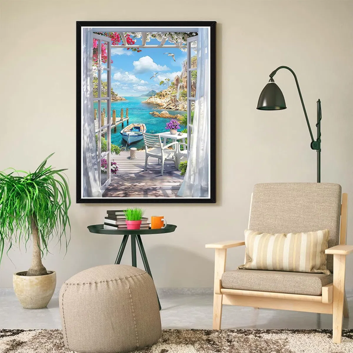 Musevial - Kit de punto de cruz con paisaje de playa estampado - Motivo impreso colorido fácil, kits de punto de cruz para adultos principiantes, regalo 30x40 cm