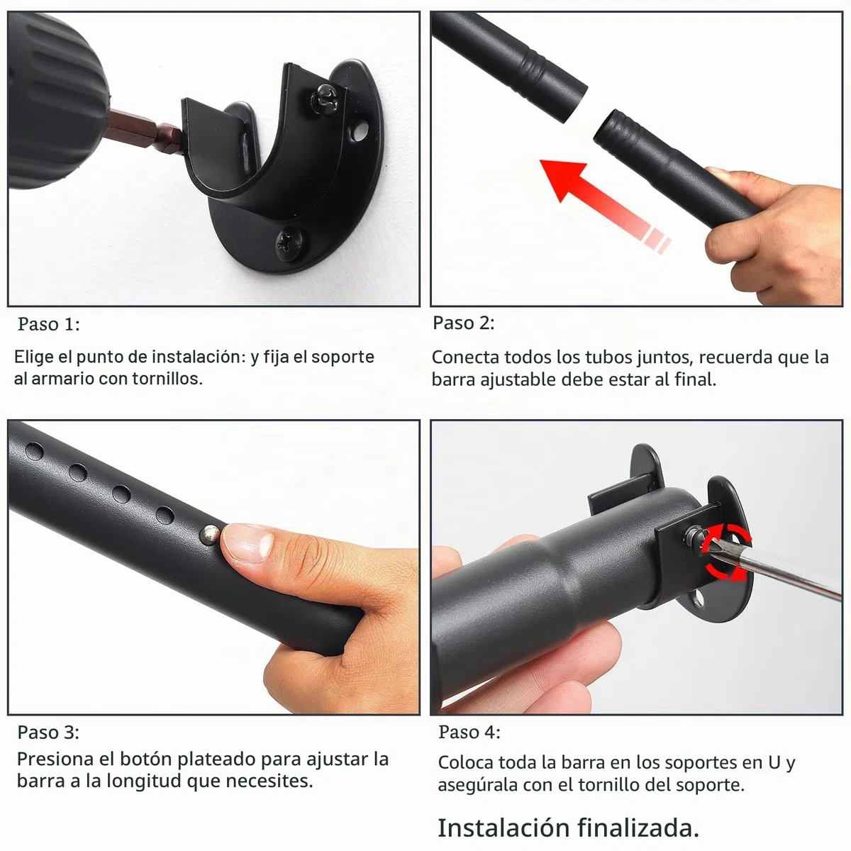 Barras de armario para colgar ropa, barra de metal ajustable de 40 a 212cm, barra de armario extensible resistente, barra retráctil de 1.1 pulgadas de diámetro para armarios, lavandería, RV, color