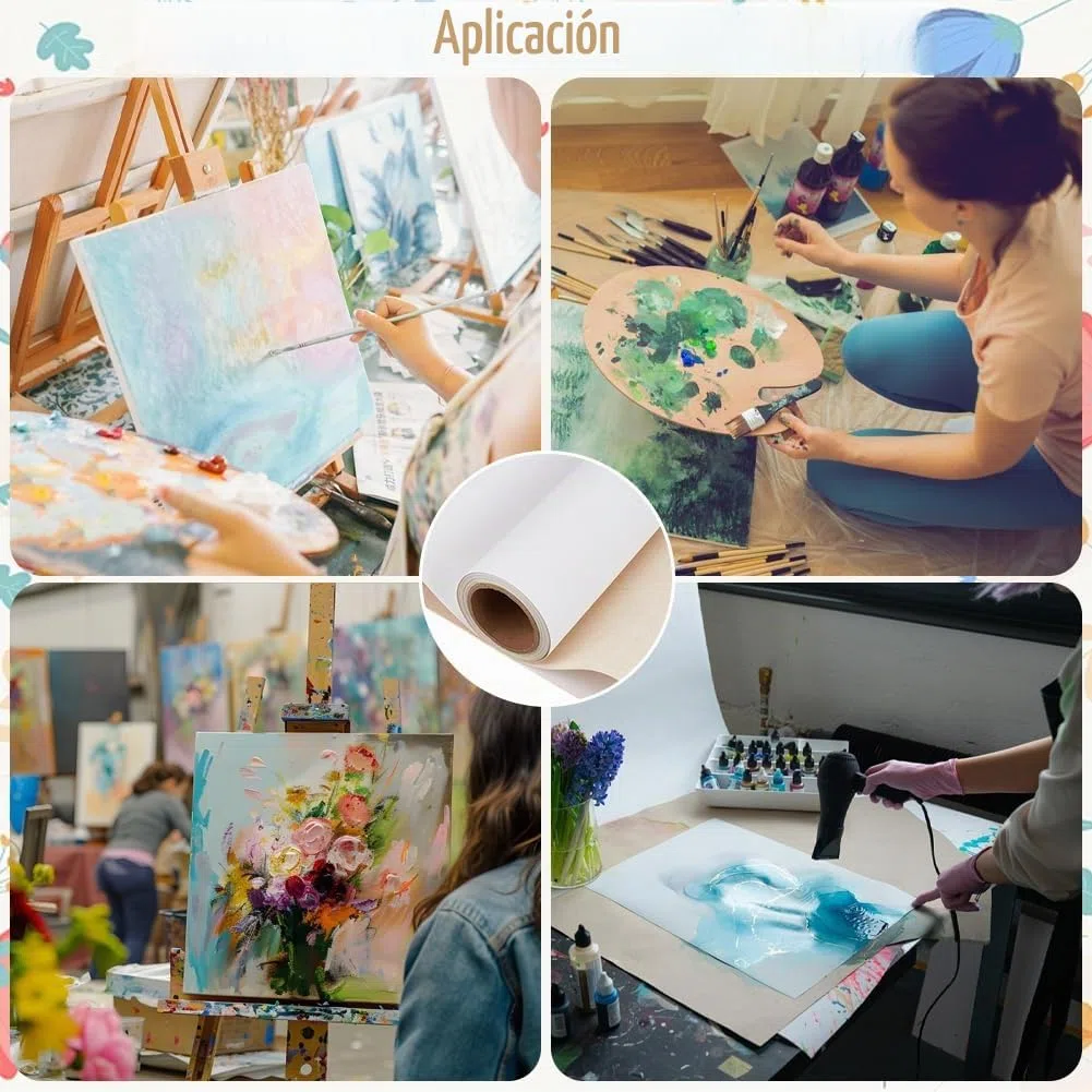GORGECRAFT Rollo de Lienzo de Lino de 5 m 28cm de Ancho Tela Blanca Imprimación A Mano Textura Media Pintura Al Óleo Y Acrílica. Ideal para Artistas para Pintar para Manualidades para Decorar Fondos.