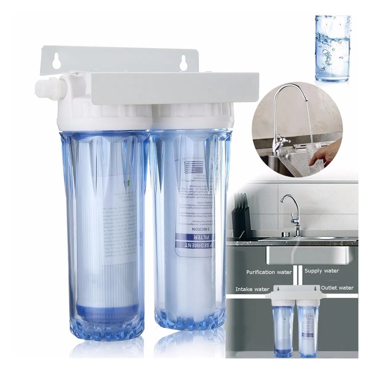 Filtros de Agua para Grifo, Filtro de agua del grifo del grifo de ósmosis inversa dual de 10 ", Cartucho purificador de agua de dos etapas espesado for la salud Cocina casera(4 points interface)