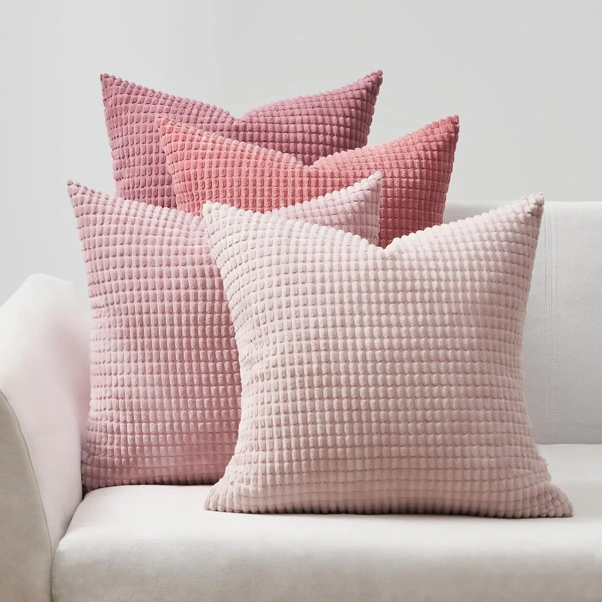 Topfinel Fundas para Almohadones Rayas de Maíz 45x45 Juego de 4 Decoracion Hogar Funda para Cojin Sofa Cama Salon de Estar Dormitorio Sillas Jardin Habitación Pana Gradiente Rosa Color Sólido