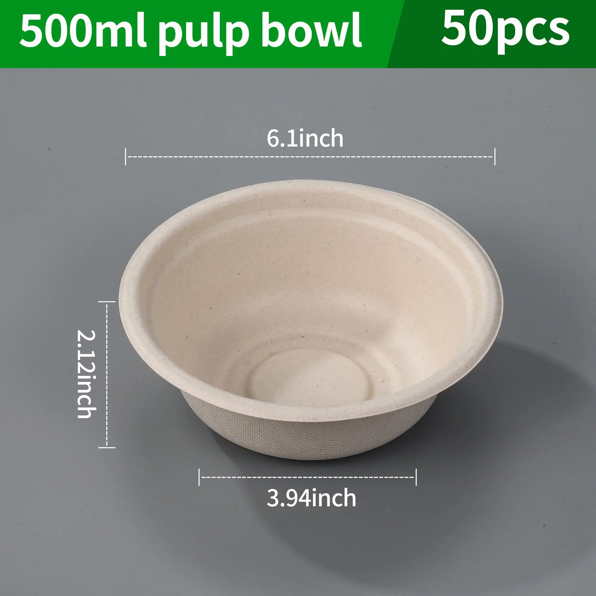 50 Piezas Cuencos Desechables 500 ml / 17 oz, Cubiertos Desechables, Tazones de Papel Desechables, Alternativa Natural al Plástico, Vajilla Biodegradable, para Barbacoas, Camping y Fiestas