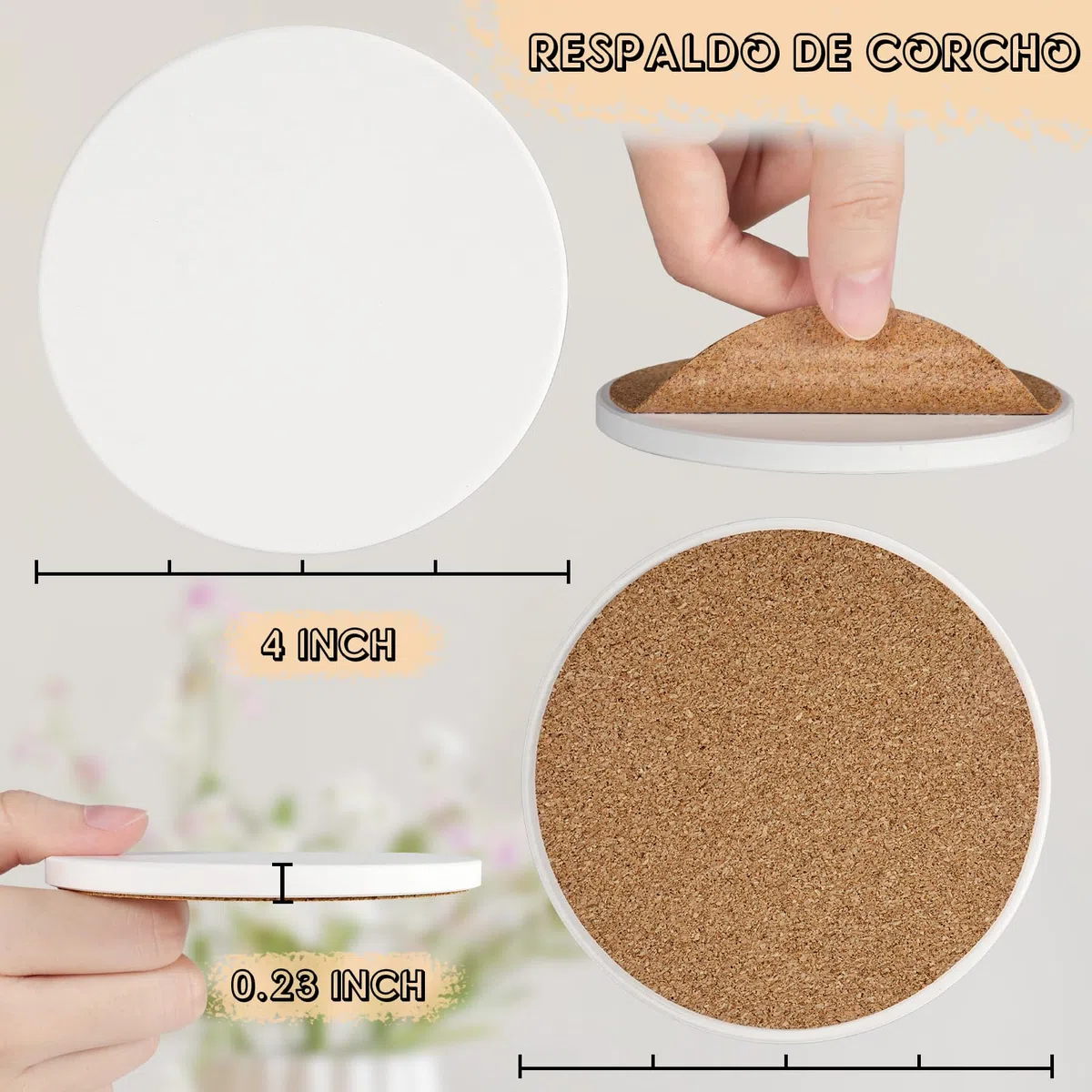 GOH DODD 12 Baldosas de Cerámica para Manualidades, 4 Pulgadas, Sin Esmaltar con Respaldo de Corcho, Posavasos Redondos para Pintura con Tinta de Alcohol, Proyectos de Arte, Regalos, Bodas, Educación
