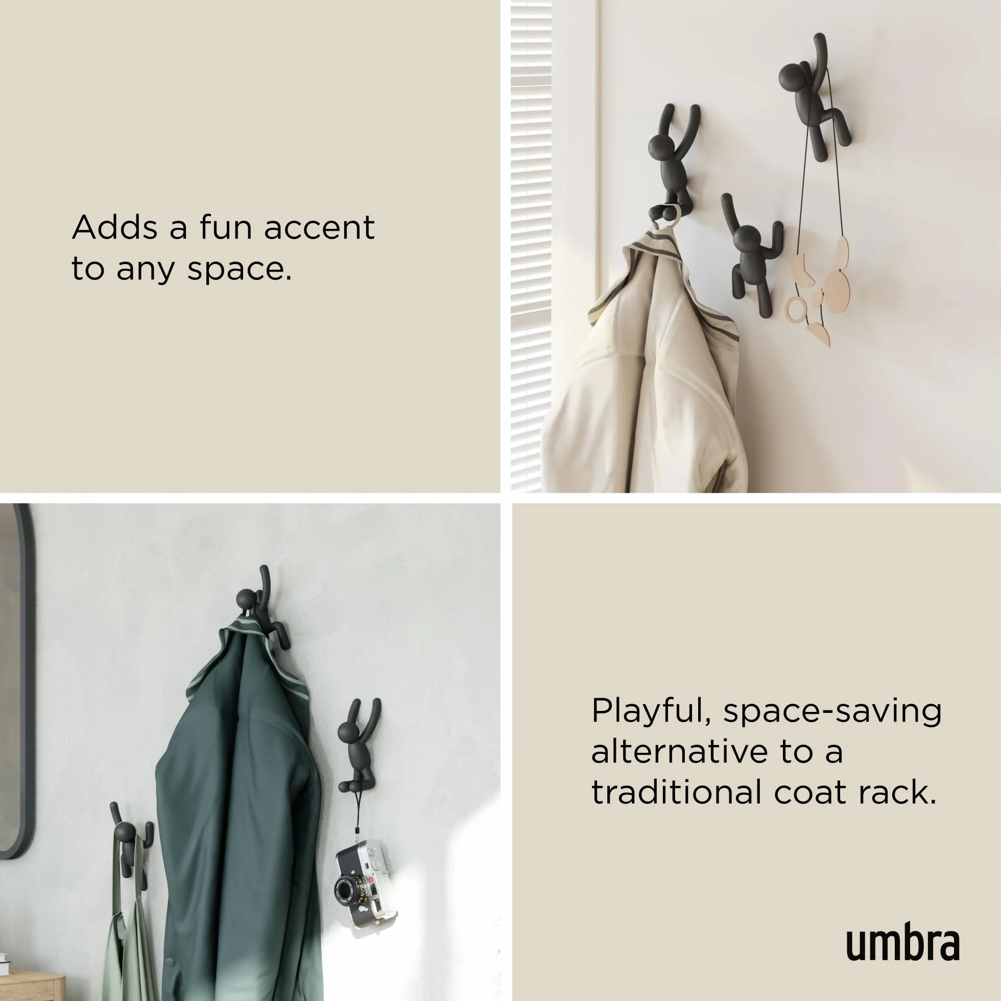 Umbra Buddy Ganchos de pared, juego de 3, Negro