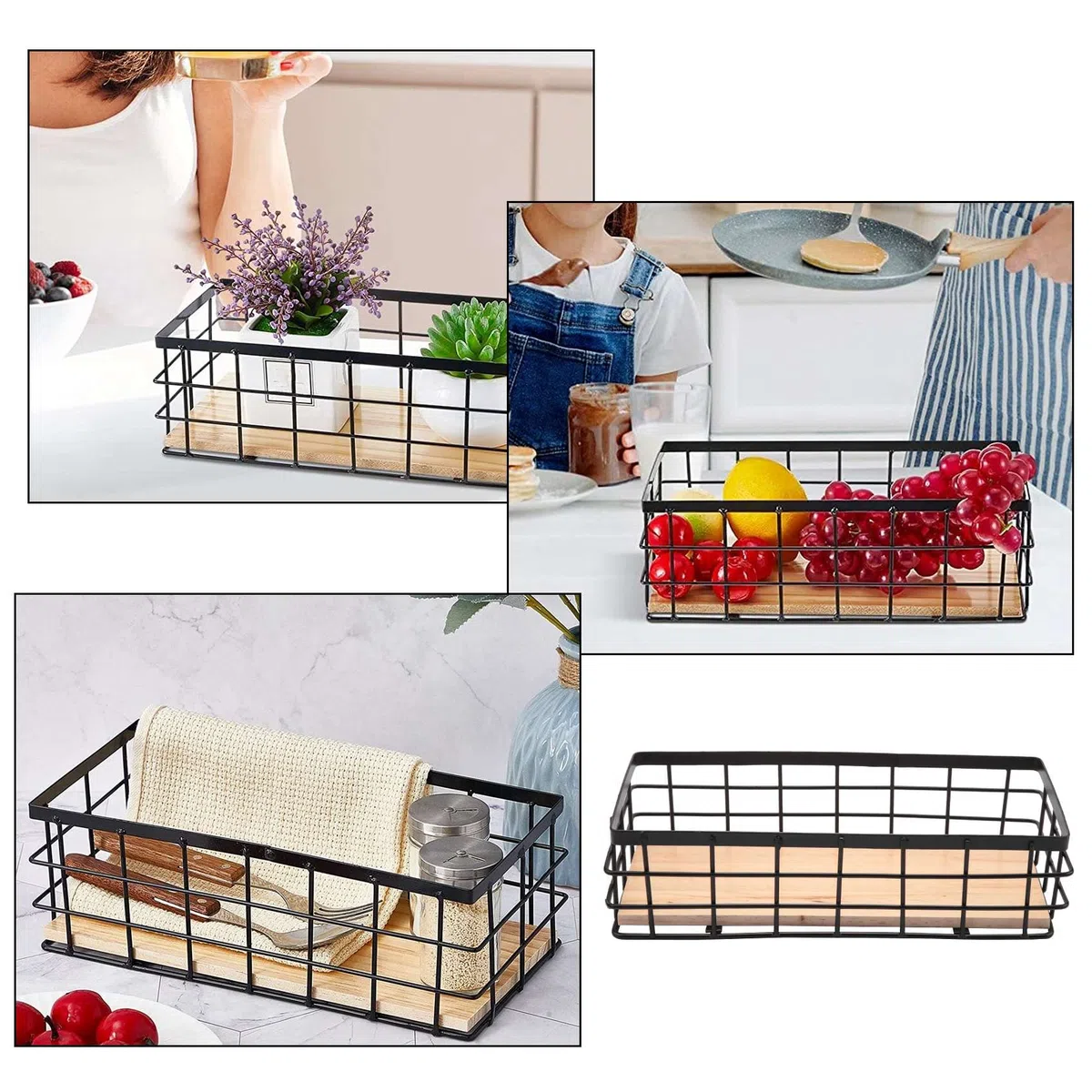 2 cestas de metal, organizador de cesta de baño negro, cestas de alambre colgantes de pared, apilables para cocina, aperitivos de frutas, baño, oficina