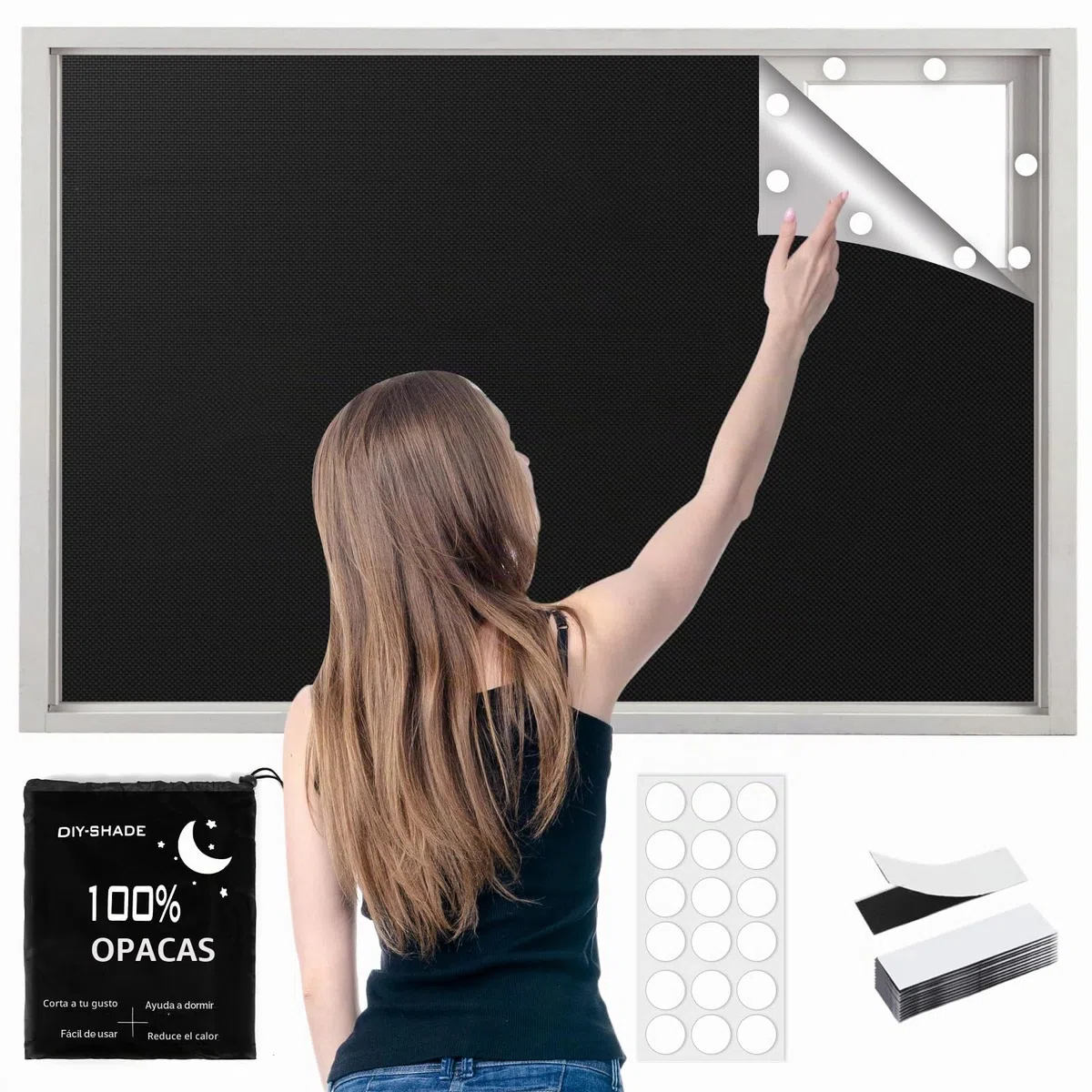 Estores Opacos sin Taladrar, 300 x 148cm 100% Cortinas Opacas Adhesivas Portátiles con Cierre Adhesivo, cortables a Cualquier tamaño
