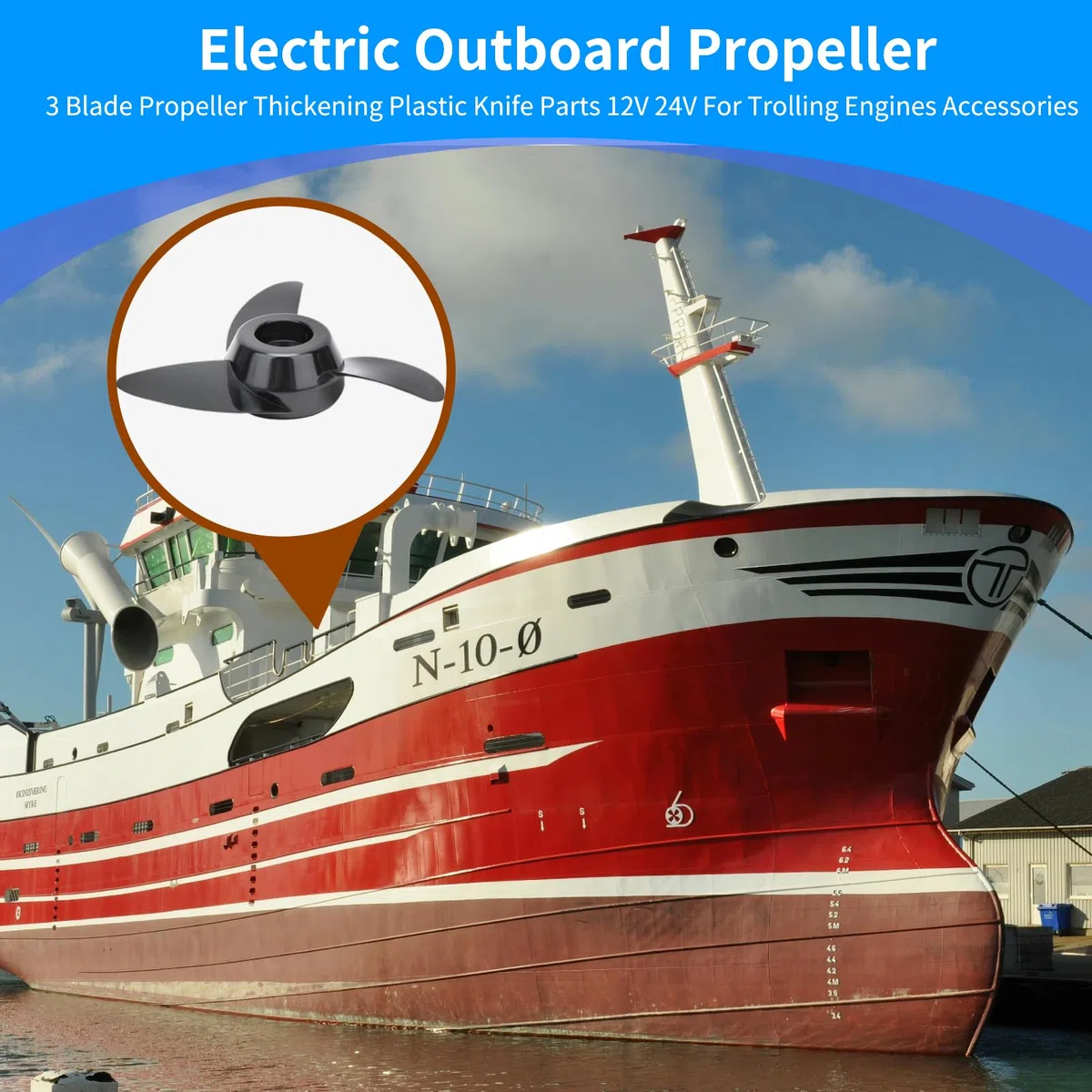 Hélice Externo eléctrico, 3 Cuchillas de hélice engrosar Piezas de plástico de plástico 12V 24 V para Accesorios de Motores de trolling