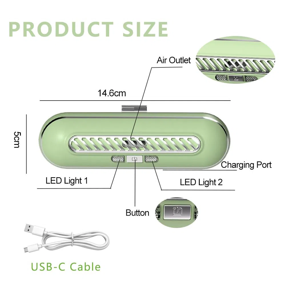 Desodorante para Nevera, USB-C Recargable Eliminador de Olores, Purificador de Aire, Ambientador Nevera, 2 Modos de Funcionamiento, Apto para Frigoríficos, Zapateros, Coches y Armarios, Verde
