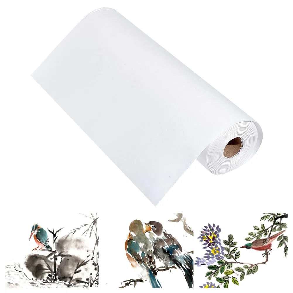 NBEADS Papel Xuan de Caligrafía China, Papel de Arroz Grueso, Papel de Caligrafía Sumi Sin Rejillas Rollo de Papel Xuan para Pintar Pincel de Caligrafía Escritura de Tinta, 50mx40cm