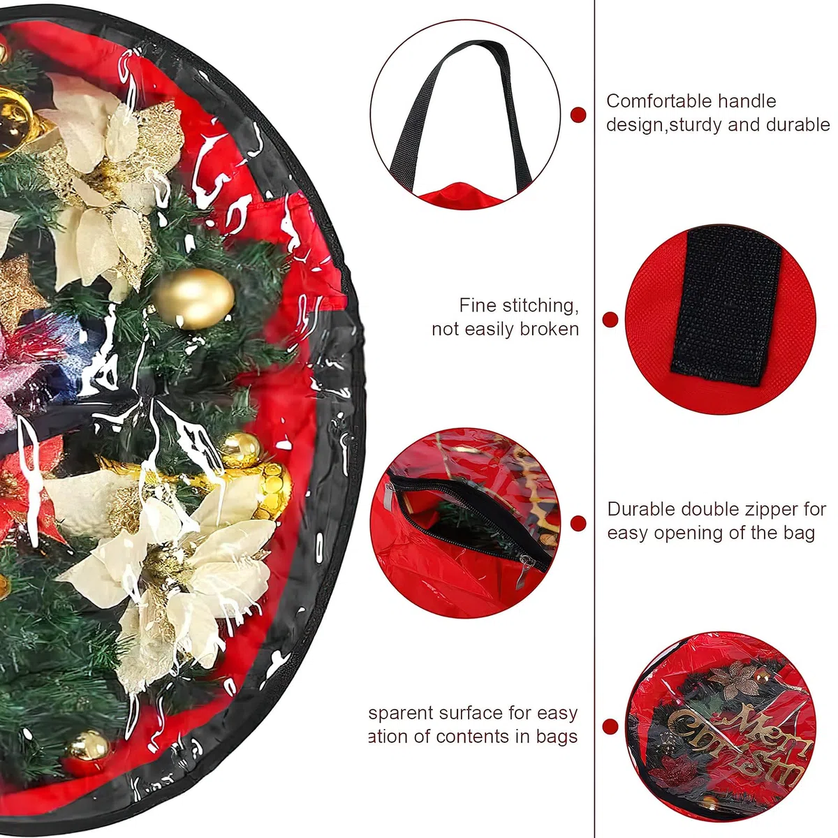 Bolsa Corona Navidad, Bolsa de Almacenamiento de Guirnaldas de Navidad, Estuches de Guirnaldas de Navidad para Corona de Adviento, Adornos Navideños, Bolas Navideñas 24 pulgadas