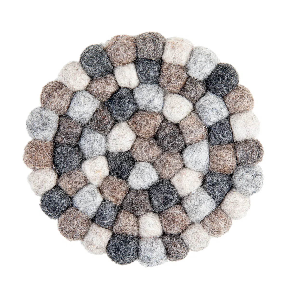 Redondo Posavasos de Bolas de Fieltro - Posavasos de Mesa 100% Lana Merina - Salvamanteles Absorbente para Bebidas - Grueso y Duradero Fieltro a Mano en Nepal por Woolygon - Multicolor - Juego de 5