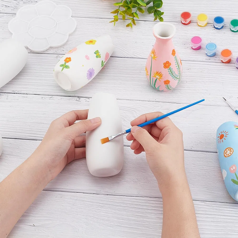 WEBEEDY Kit de pintura de cerámica de 3 tamaños, pinta tu propio jarrón de cerámica, proyecto de manualidades para adultos, principiantes, jarrón de porcelana, kit de decoración para escritorio,