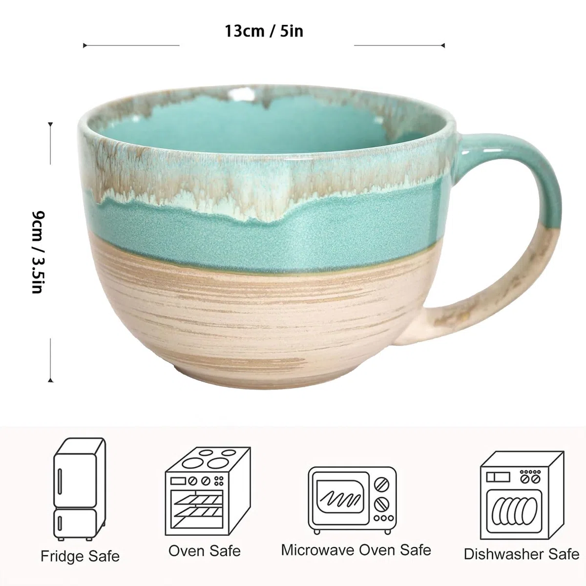 Tazas grandes de cerámica de 700 ml, tazones para cereales con asas, tazones para sopa, ensaladera, tazones para ramen, café, cereales, sopa, aperitivos, ensalada, helado (Verde)