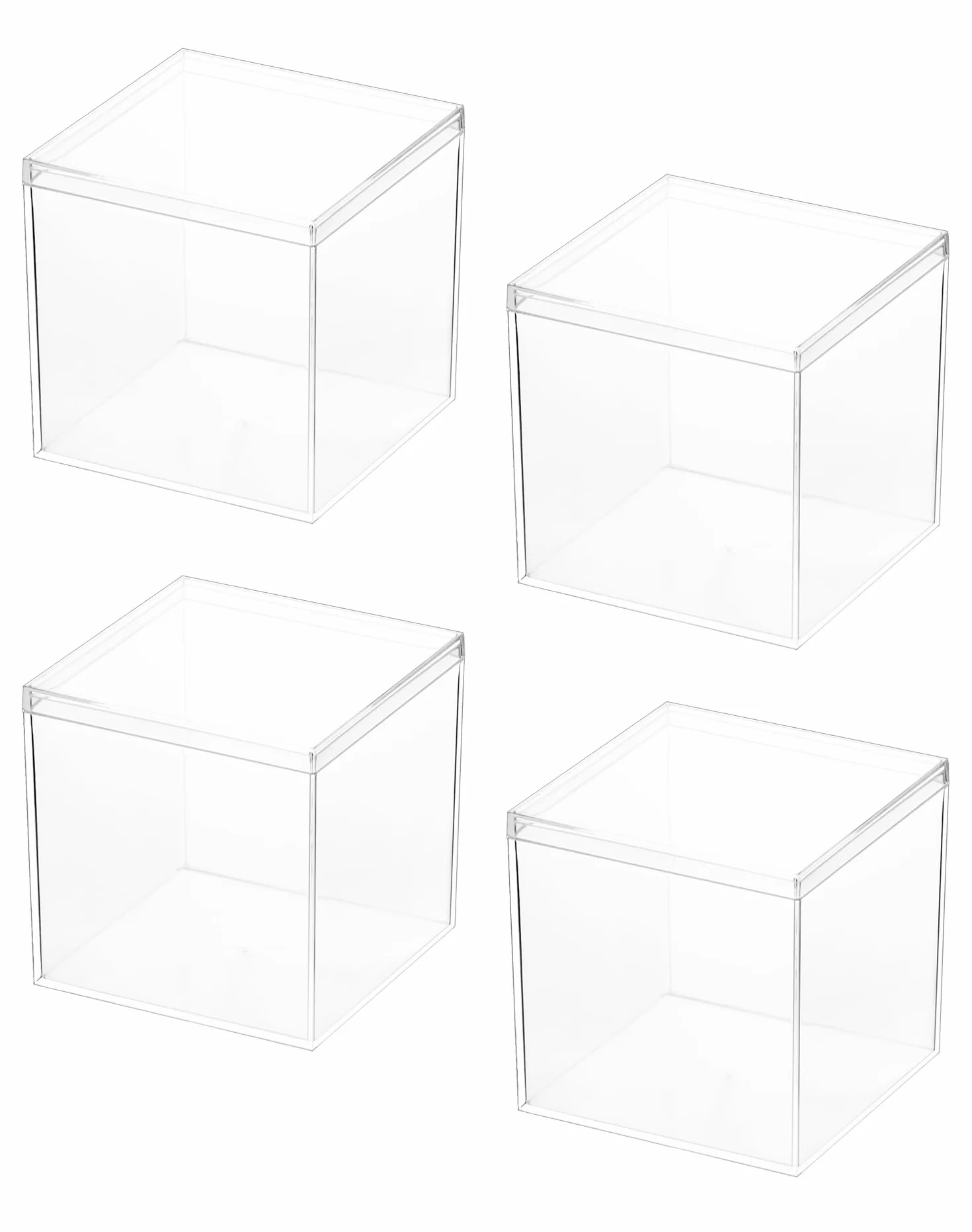 QWORK® 4 piezas Caja de exhibición acrílica, cubos de almacenamiento, 10 x 10 x 10 cm, caja transparente con tapa, para almacenar dulces, accesorios para el cabello, juguetes