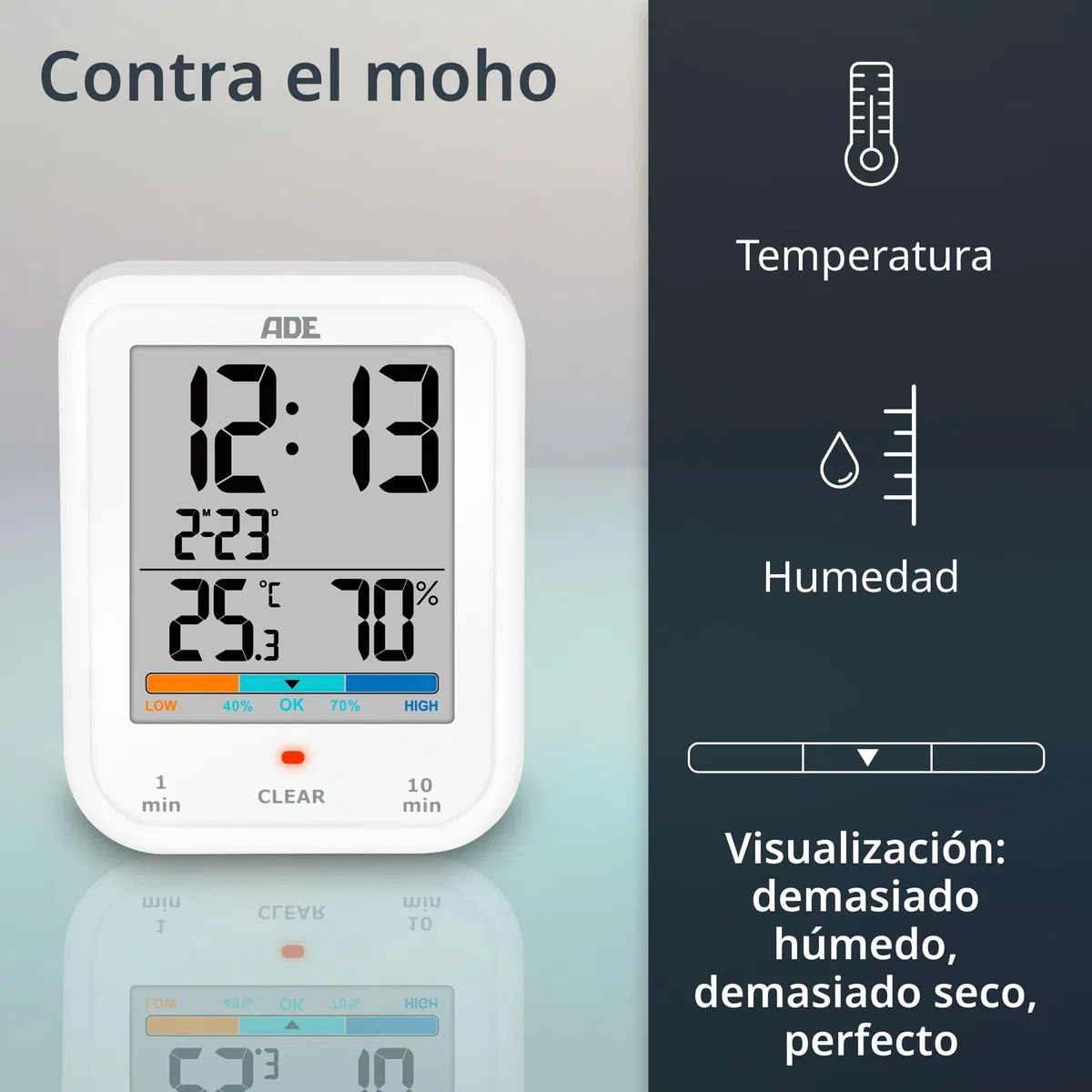 ADE Reloj de baño Digital con higrómetro y termómetro | Resistente al Agua IP65 | Temporizador de Ducha | Gran Pantalla LCD | función de Cuenta atrás