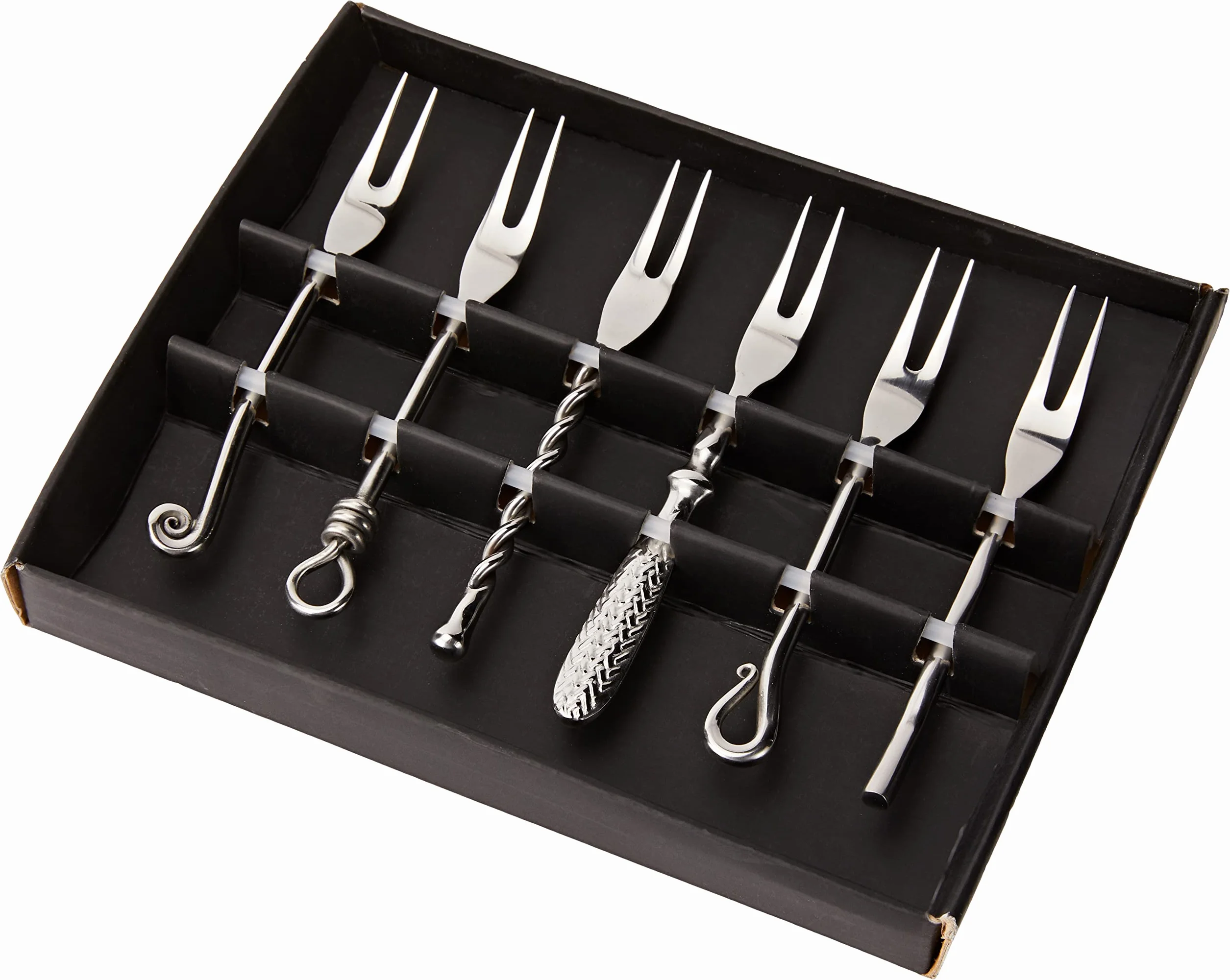 Jean Dubost Créations 96003 - Juego de 6 Tenedores para cóctel (en Estuche Negro), Varios diseños
