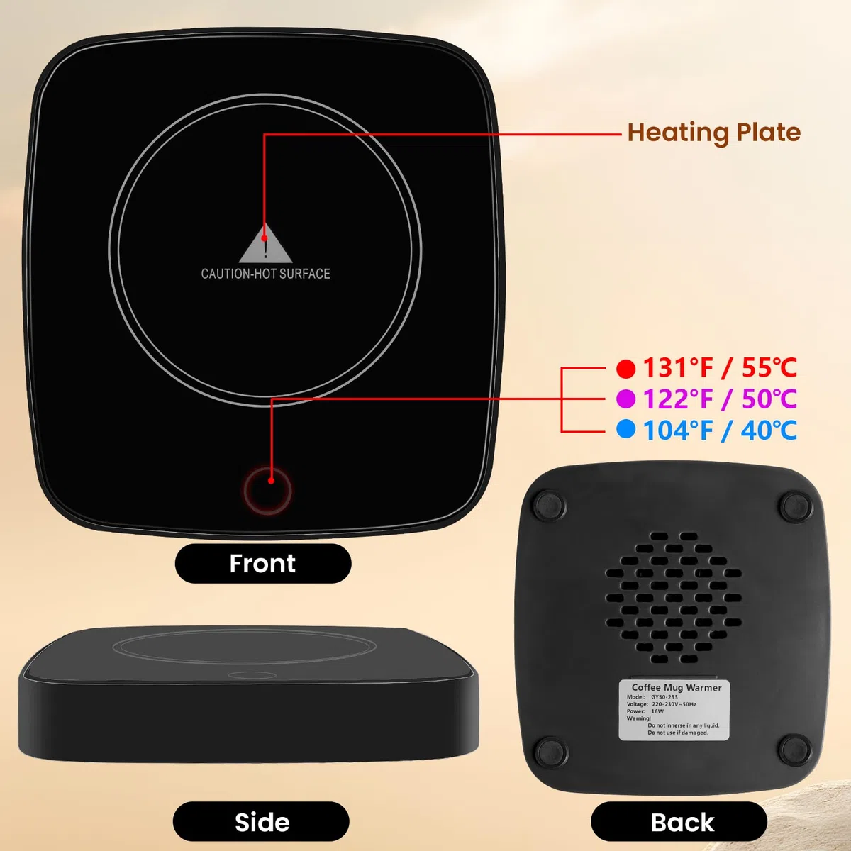 Calentador de Taza Café, Teklemon Calentador de Tazas Inteligente con 3 Configuraciones de Temperatura, Calentador de Bebidas para Oficina, Hogar, Apagado Automático (Negro)