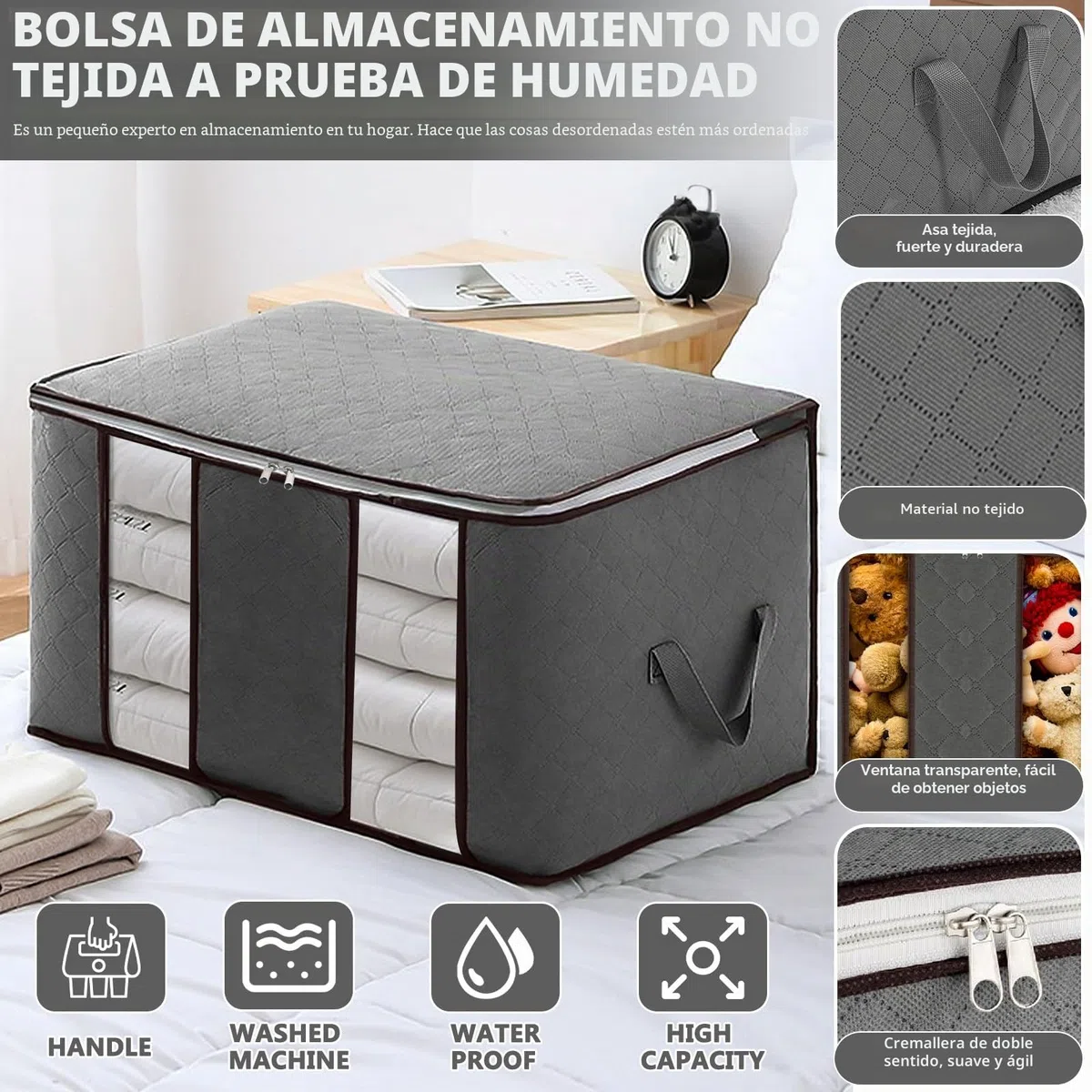 Frasheng 6 Piezas Cajas Almacenaje Ropa, 85L Almacenaje Bajo La Cama, Bolsa de Almacenamiento para Ropa Plegable, Bolsa de Almacenamiento de Ropa con Mango para Guardar Ropa, Edredones, Mantas, Gris