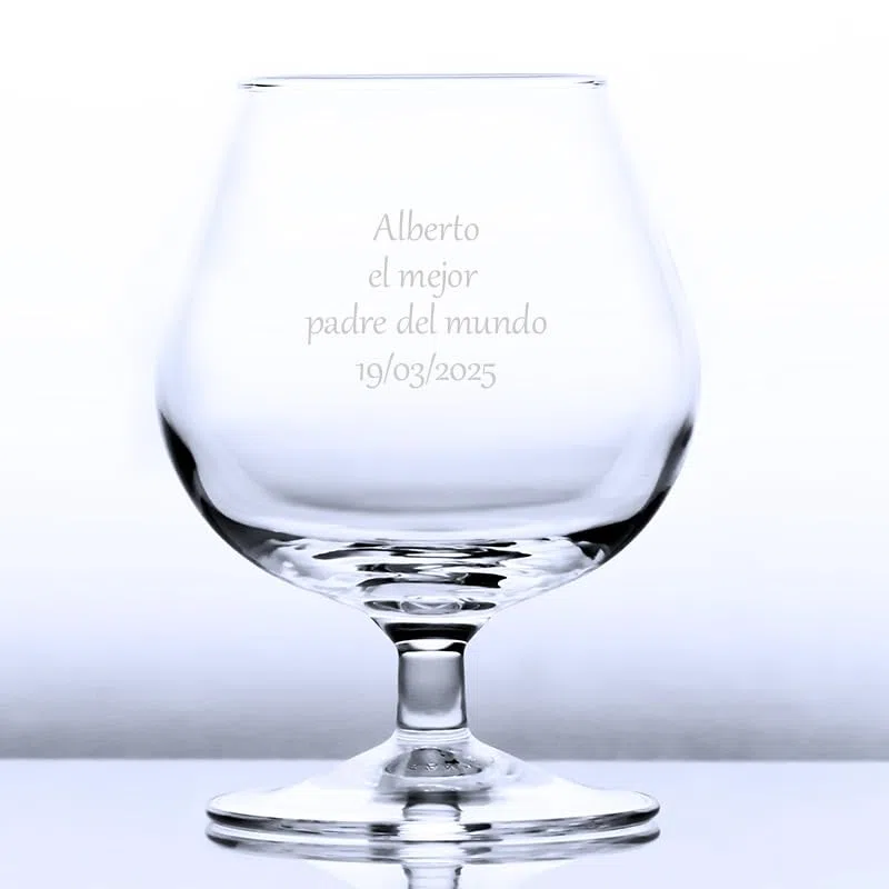 Copa de Coñac Grabada | Copa de Cristal con Caja de Regalo | Copa de coñac personalizada (Texto)