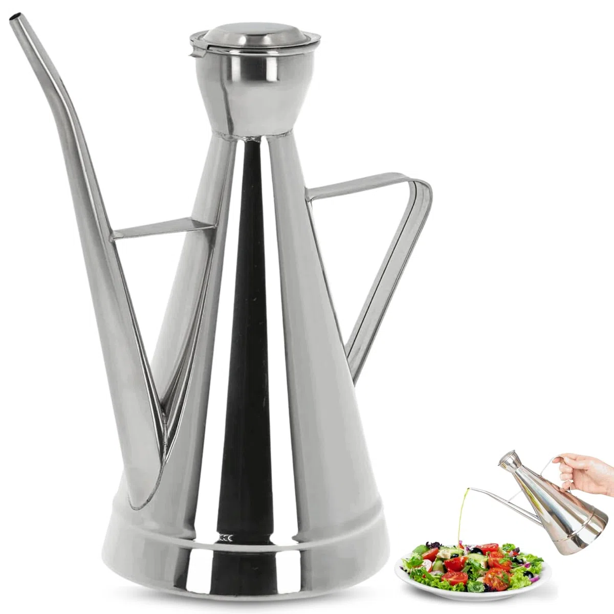 CHEFZOCO Aceitera acero inoxidable, Dispensador de Aceite, Botella para aceite de Cocina, Vinagrera de Acero Inoxidable, Recipiente para Aceite, Longitud 19 cm, Capacidad 500 ml