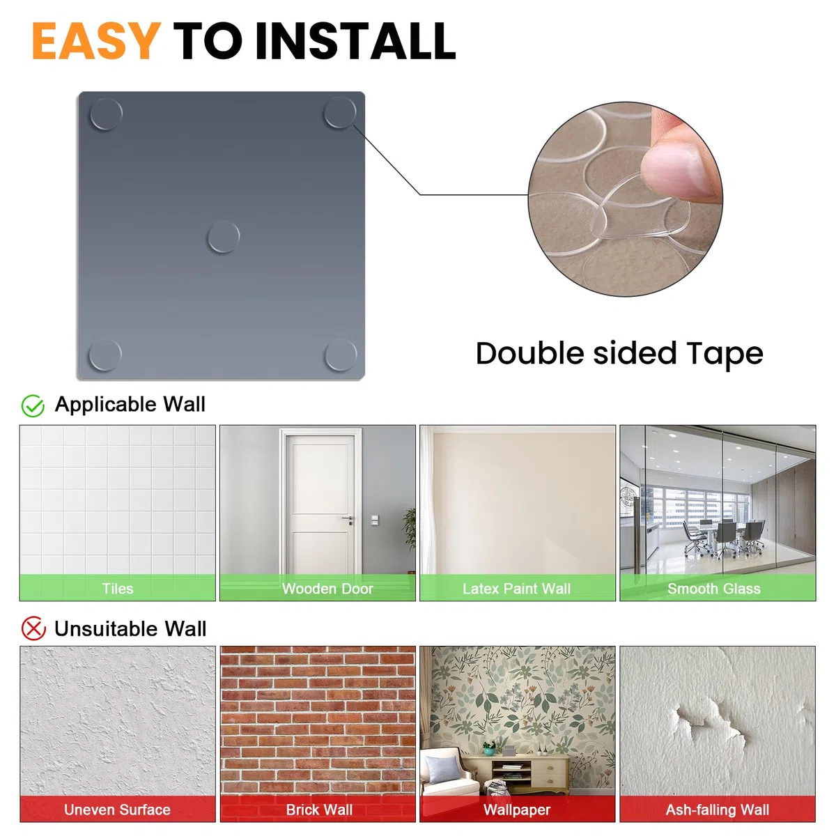 Juego de 4 azulejos de espejo autoadhesivos (25 x 25 cm) – Espejo de pared de cristal real HD (sin distorsión) – Azulejos de espejo sin marco para armario, puerta, baño y decoración