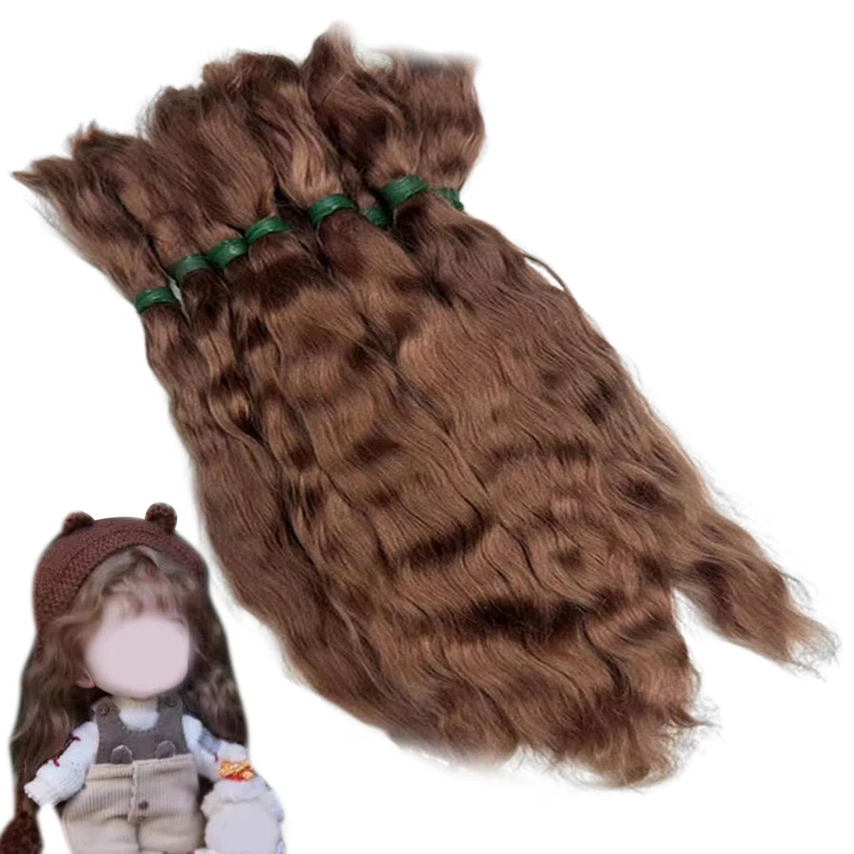Jorzer Pelo de muñeca de 8 Pulgadas, Pelo de muñeca Rizado, Peluca Realista Natural, artesanía de Mohair para Hacer Manualidades, figuritas, Manualidades, marrón.