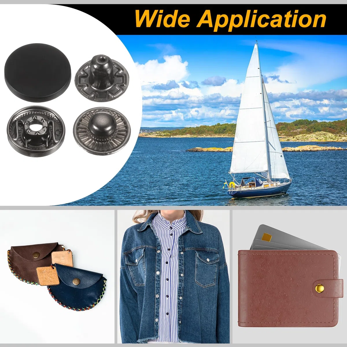 QUARKZMAN 24 Sets Corchetes a Presión, 15mm/24L Botones Metálicos con 4pcs Instalación Herramienta Cierre Aleación Snap Botón para Coser Ropa Bolso Abrigos Cuero Lona Manualidad, Negro