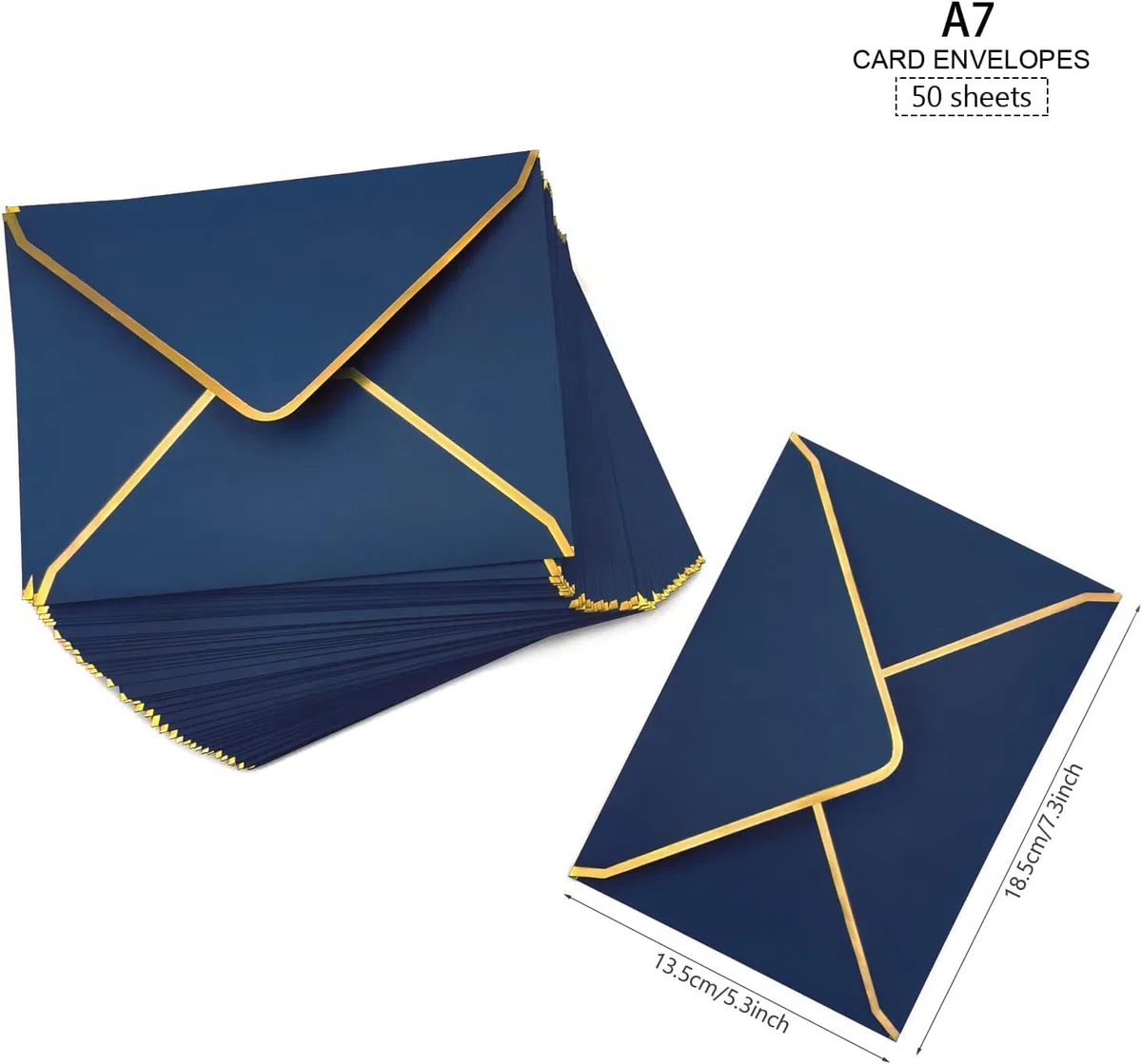 Sobres de invitación 50 unidades, 18,5 x 13,5 cm, con solapa en V, borde dorado para bodas, invitaciones, fiestas, tarjetas de felicitación