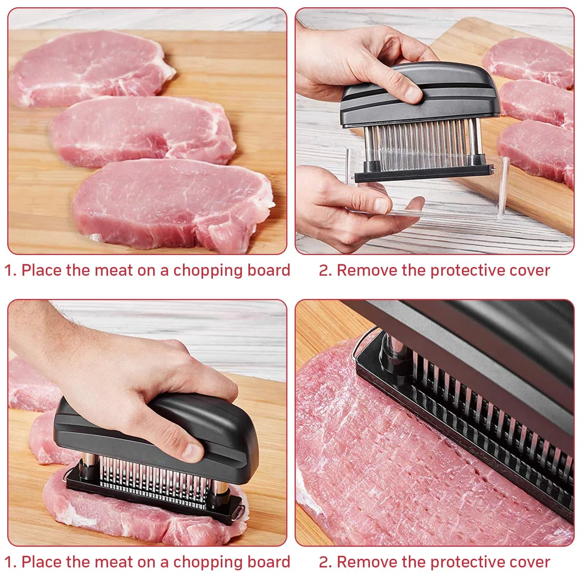Ablandador de Carne, Meat Tenderizer, Herramienta ablandadora de Carne, Ablandador de Carne Manual con 48 Aguja, 100% Acero Inoxidable, para Carne de Res Pollo Cerdo bistec