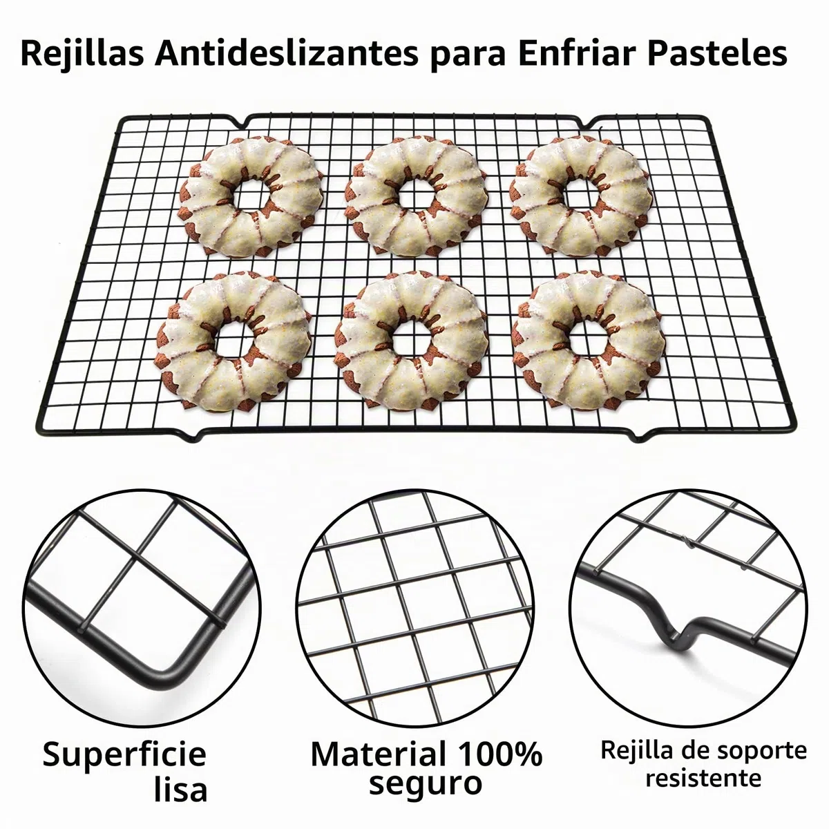 2 Piezas Rejilla de Enfriamiento Antiadherente para Tartas 25x40cm Rejillas para Enfriar Pasteles Rejilla Refrigeración Rectangular de Acero Carbono para Pan Galleta Pizza Tarta de Huevo