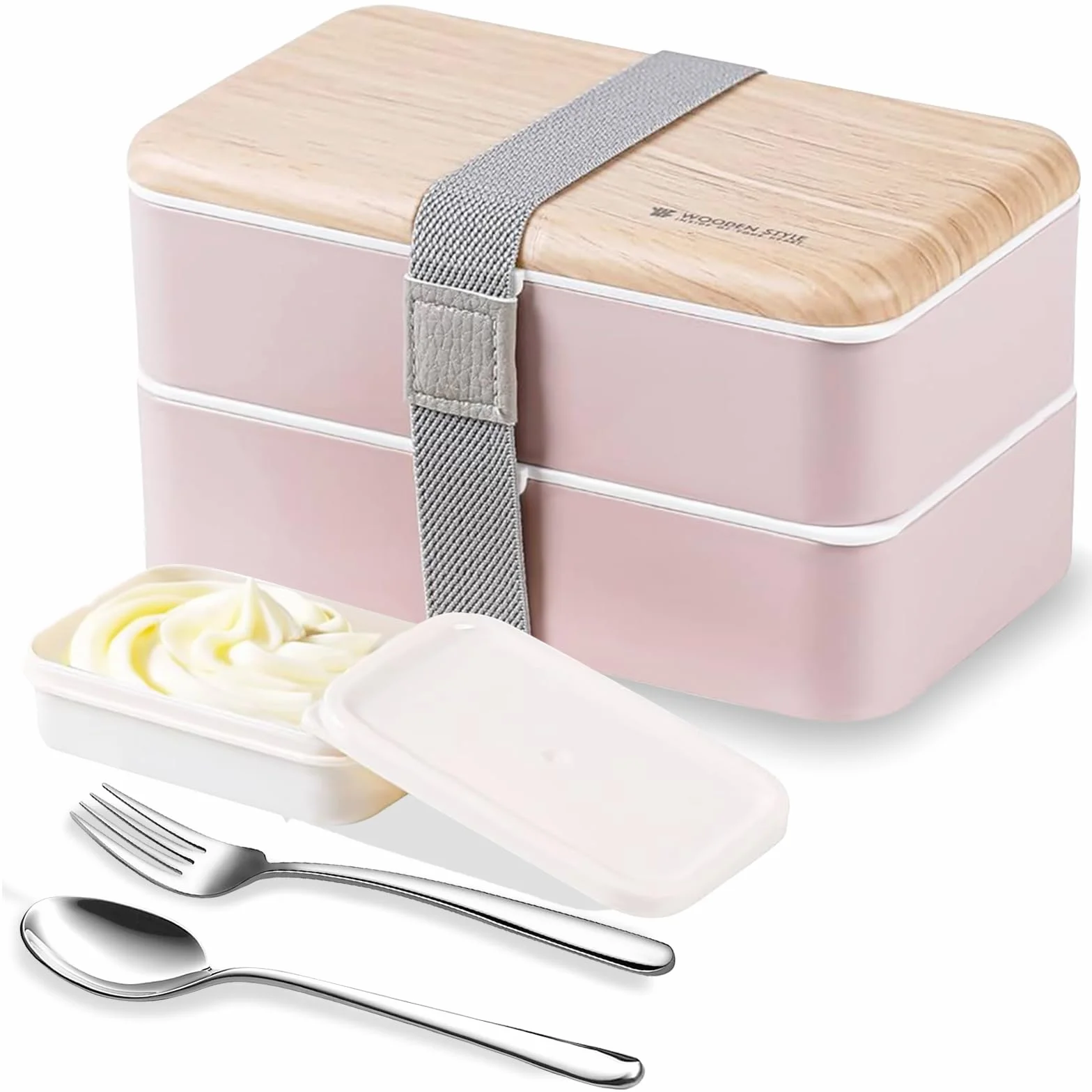 Binoster Fiambrera bento box original Lunch Box Lunchbox Caja de Almuerzo contenedor Bundle Divider Estilo japonés a con acero inoxidable Utensilios cuchara y tenedor (Rosado)