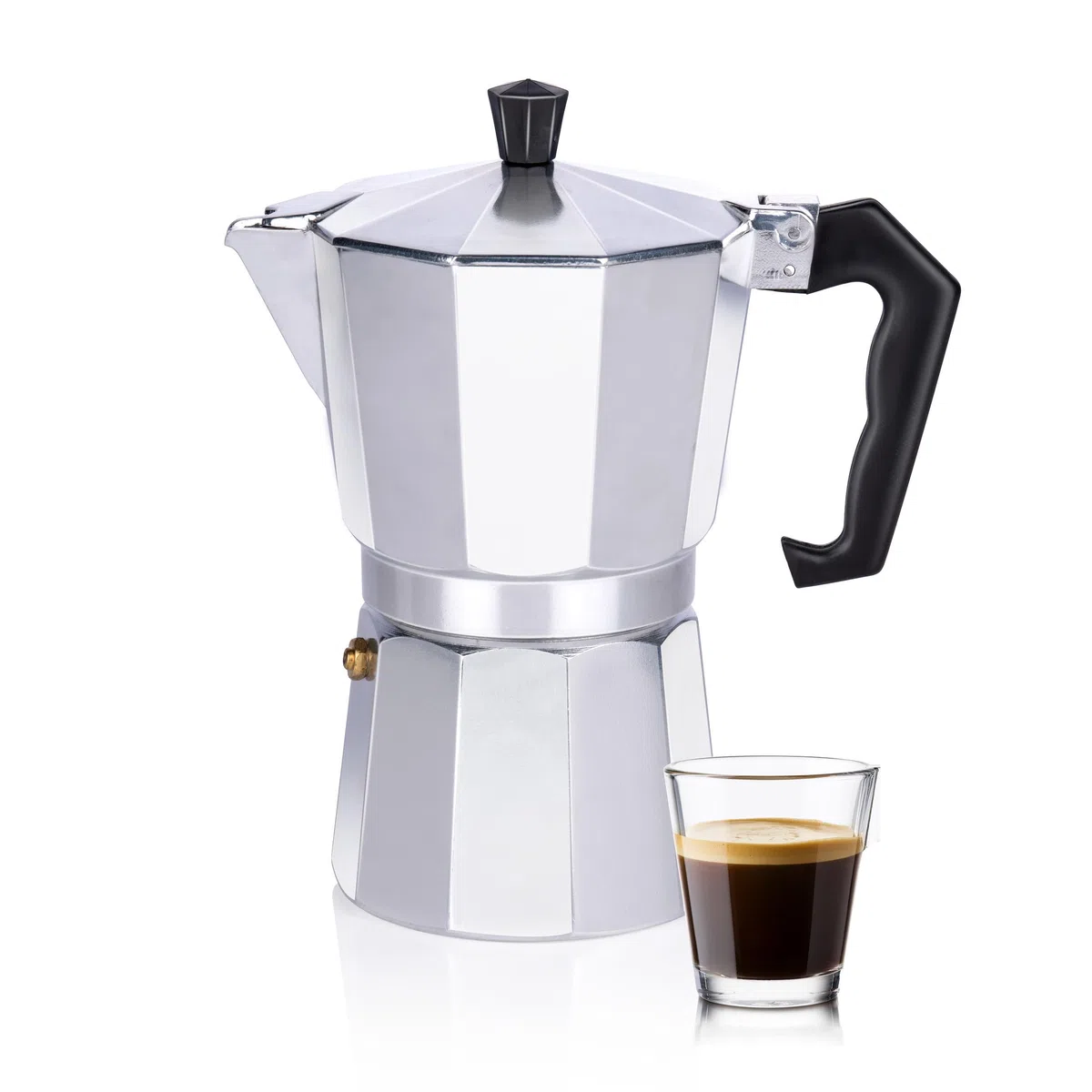 alpina Cafetera Acero Inoxidable 6 Tazas - Cafetera Italiana Acero ⌀10 x 19 CM - 320 GR - Greca de Café- Accesorios Cafetera Italiana - También con Gas/Halógeno/Cerámica - Aluminio