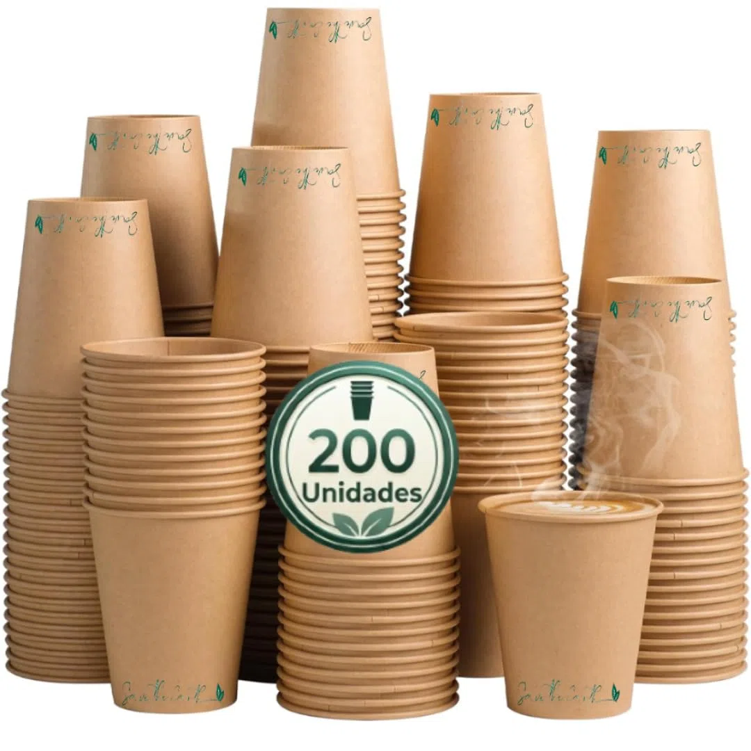 Vasos Desechables de Cartón Kraft para Café – Vasos Café Desechables Resistentes para Bebidas Calientes y Frias, Vaso Café para Llevar Ideal para Oficina, Eventos y Take Away (200, 200ml)