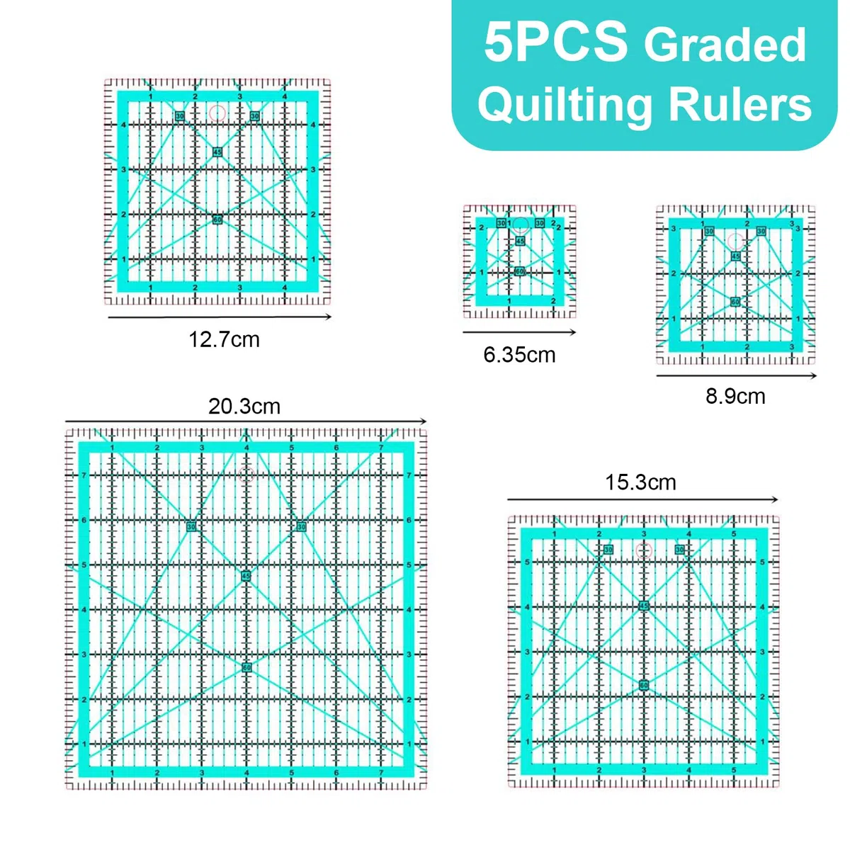 5 piezas regla para acolchado, regla grande, regla de patchwork, regla de costura (2,5/3,5/5/6/8 pulgadas)