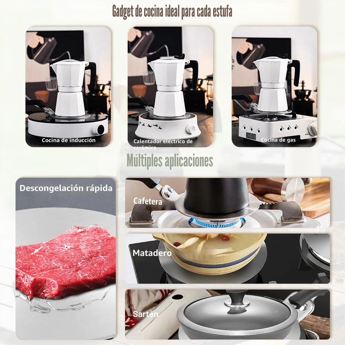 Adaptador de Placa de Inducción de 20 cm para Cafeteras y Utensilios de Cocina - Disco de Difusión de Calor de Acero Inoxidable para Uso en Placas de Inducción