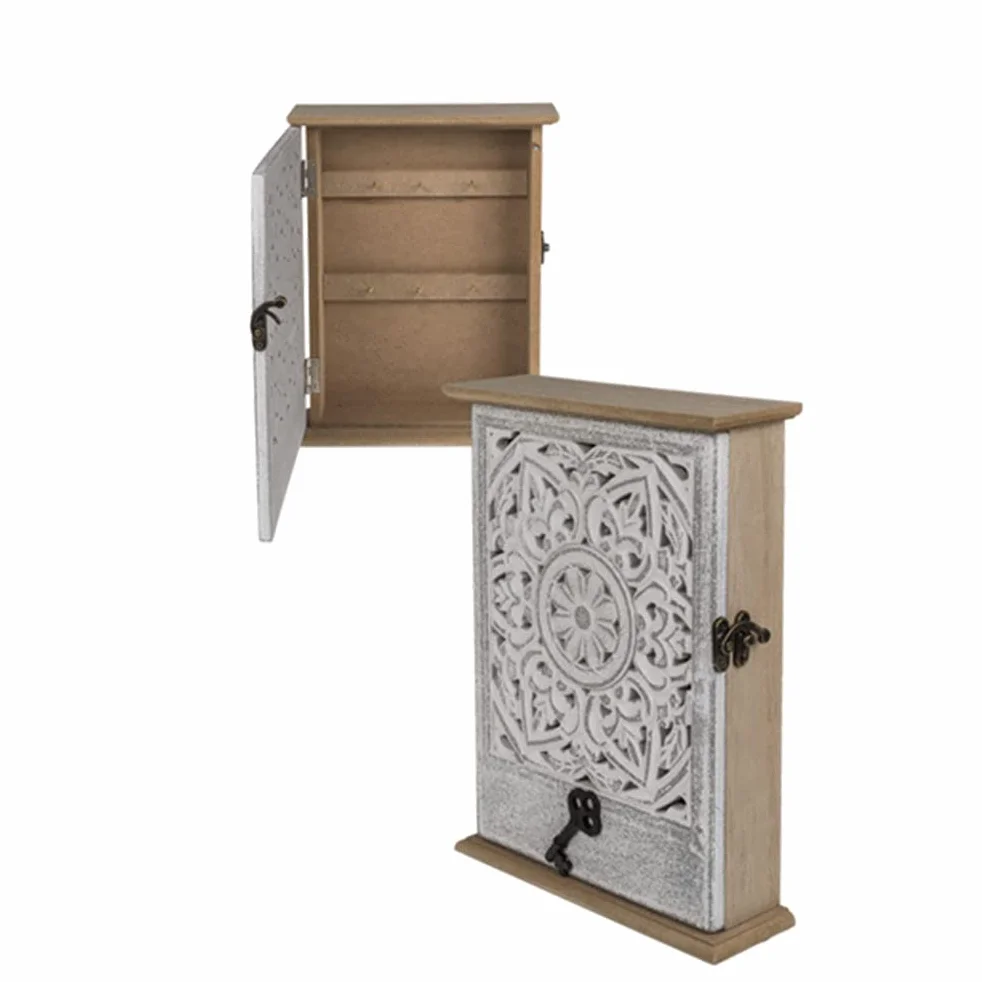 OOTB - Caja para Llaves de Madera con Puerta, decoración de Flores Blancas, 20 x 26,5 cm