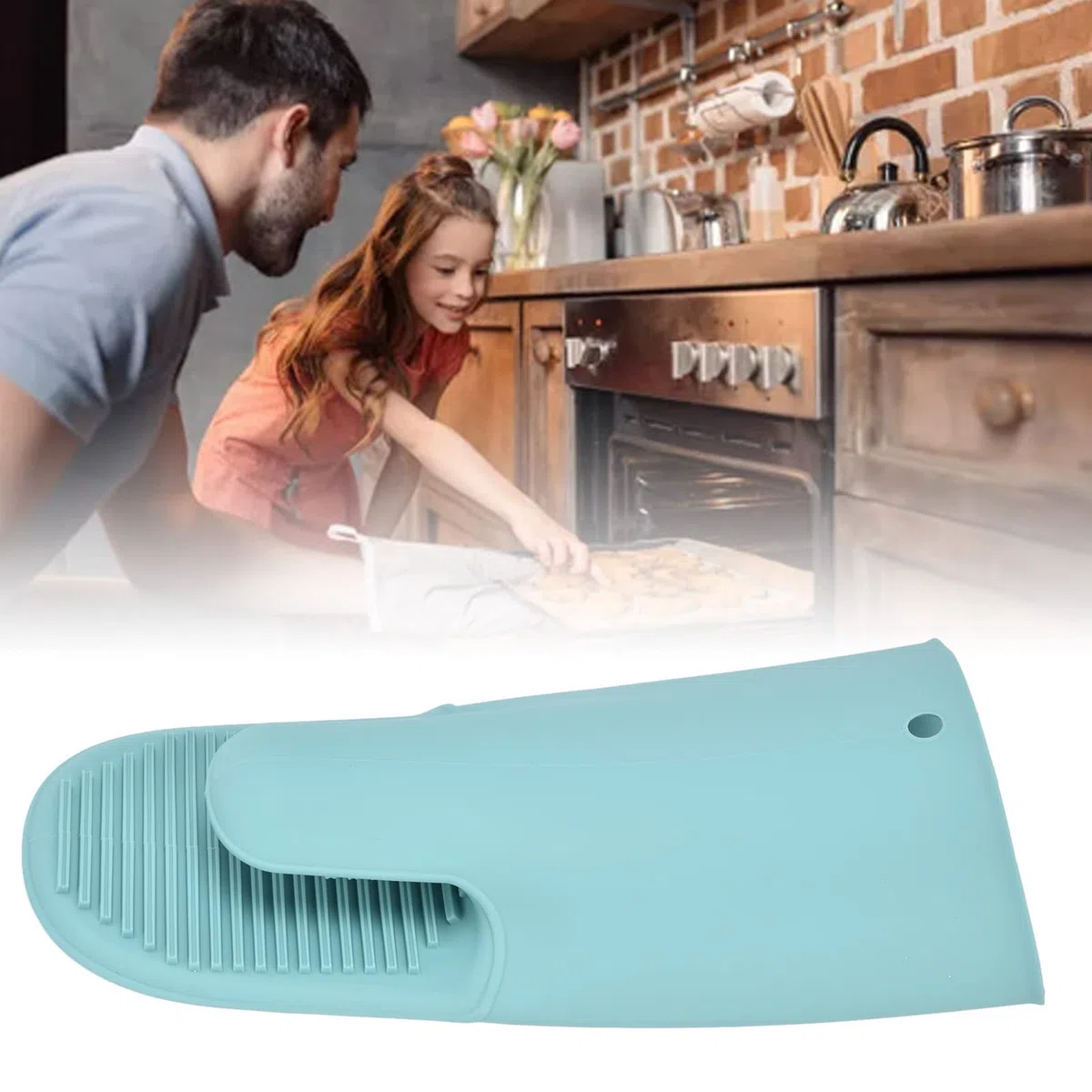 Guantes de Manopla para Horno, Manga Larga -40 ° C a 230 ° C Guantes Flexibles de Silicona con Aislamiento Térmico para Barbacoa para Cocina(Verde nórdico)