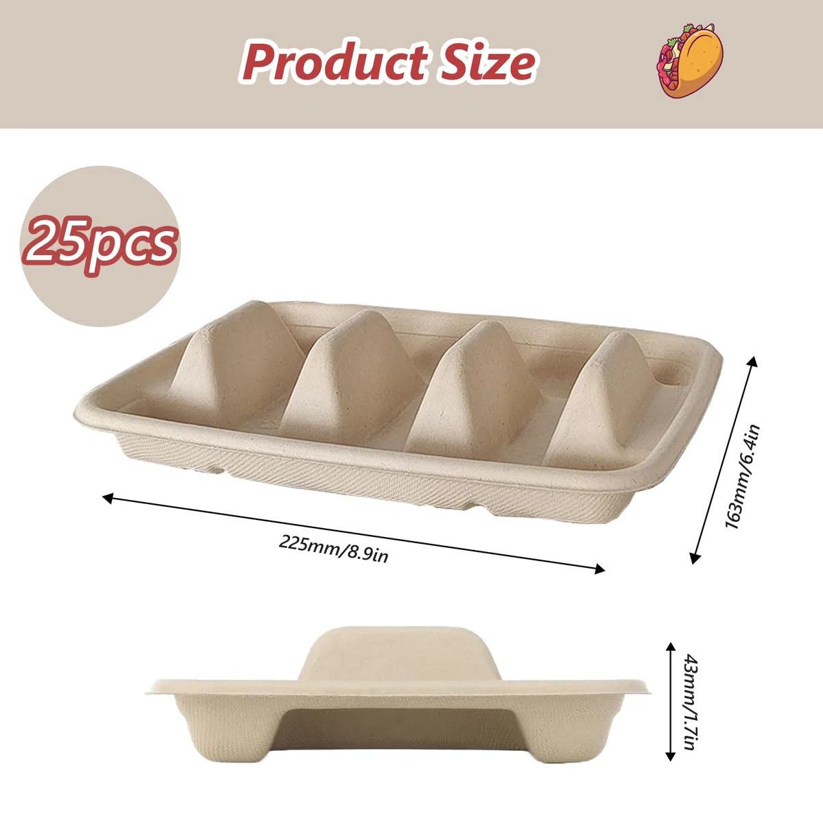 25 piezas Soporte para Tacos Desechable, Bandejas para Tacos Mexicanos, Soportes de Tacos para 3 Tacos, Soporte para Bandeja de Tacos para Fiestas, Sándwiches, Cocina