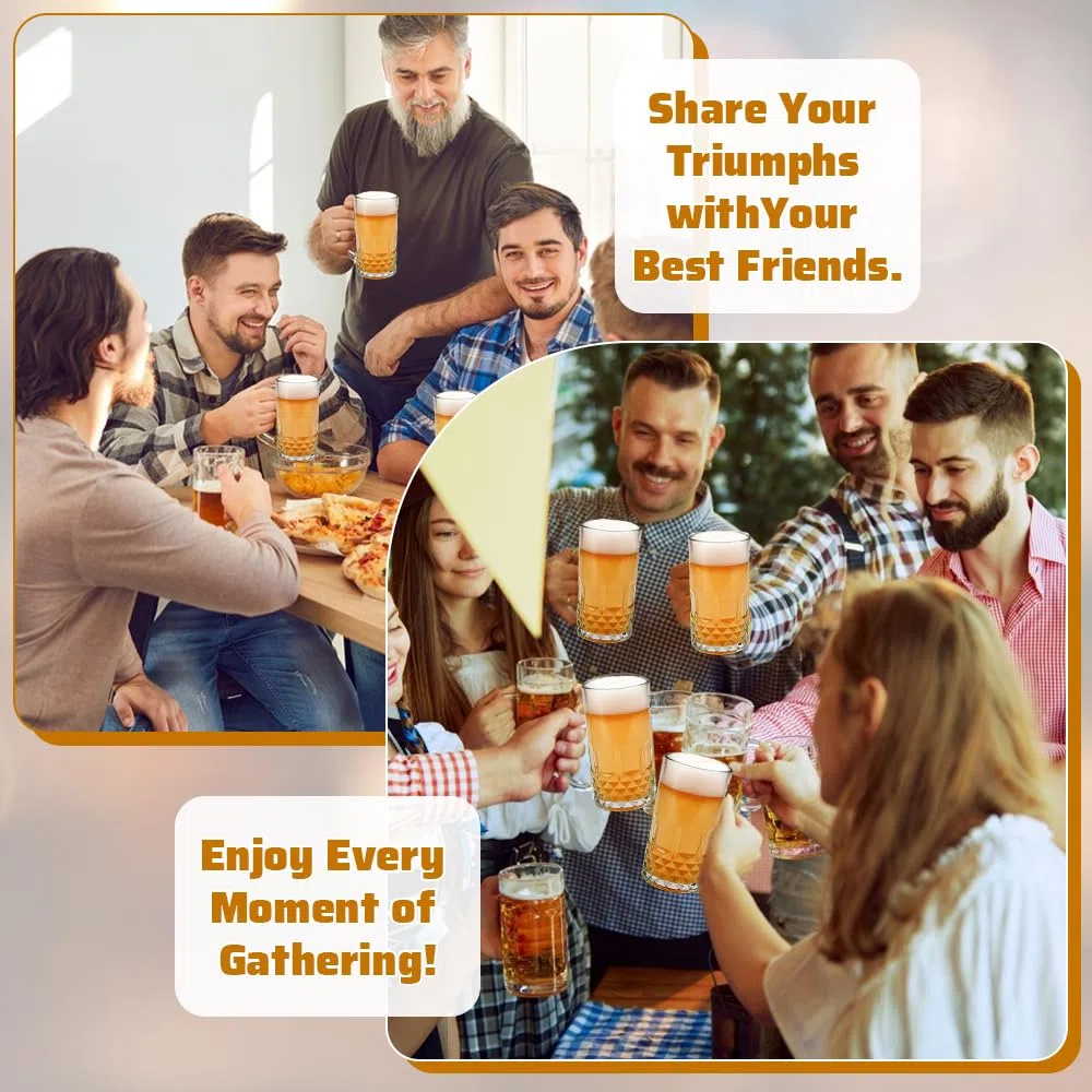 2 PCS Jarras de Cerveza de Cristal 500 ml, Vaso de Cerveza con Asa, Jarra deCerveza Grande y Estable, Taza deCerveza Transparente para Fiestas, Bares y Restaurantes -Aptas para Lavavajillas