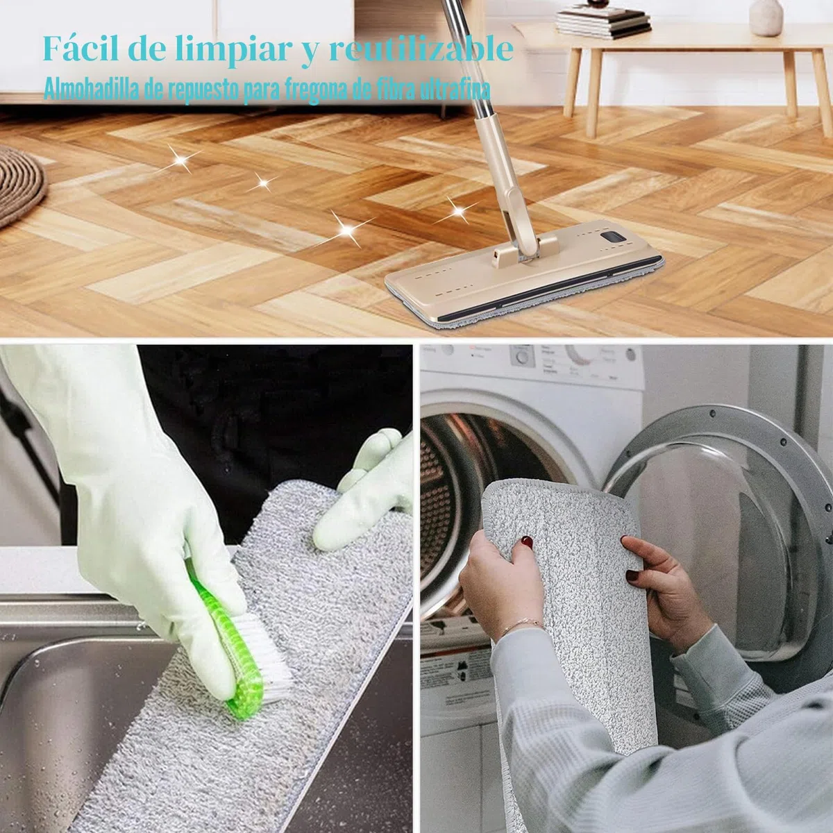 8 Piezas Mopa de Microfibra Cabecera de Repuesto, Recambio Microfibra Mopa Escoba, Almohadillas De Fregona Lavables, para el Hogar, Oficina, Madera Dura, Mármol, Azulejo