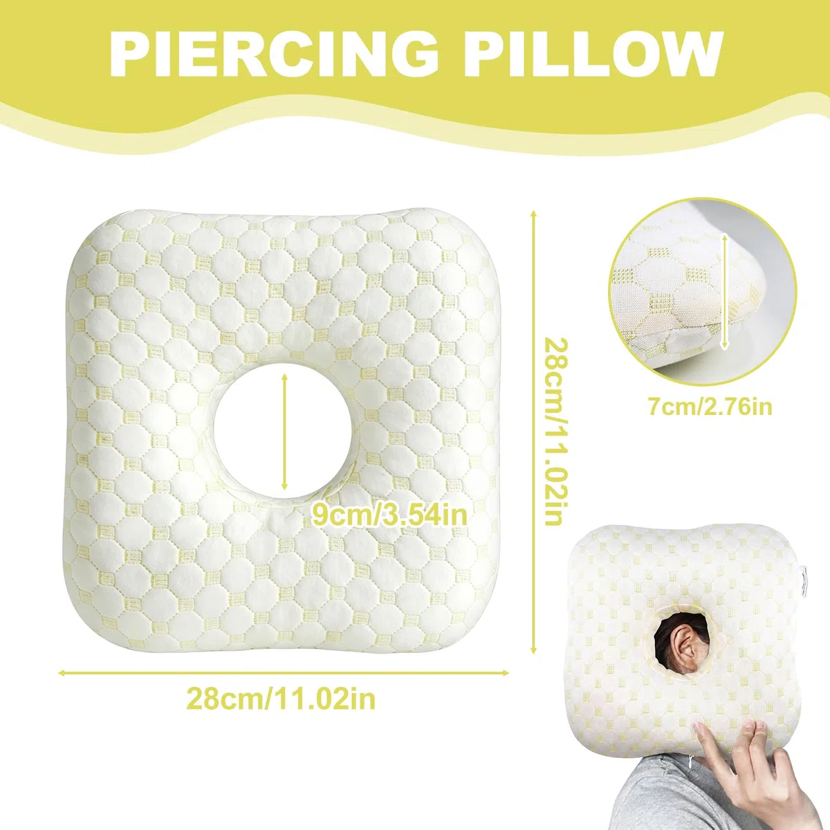 Almohada para Piercing con Agujero, Cojín de Oreja Ajustable para Dormir de Lado, Almohada para Aliviar la Presión y el Dolor de Oído, para Piercings, Helix y Uso de Tapones